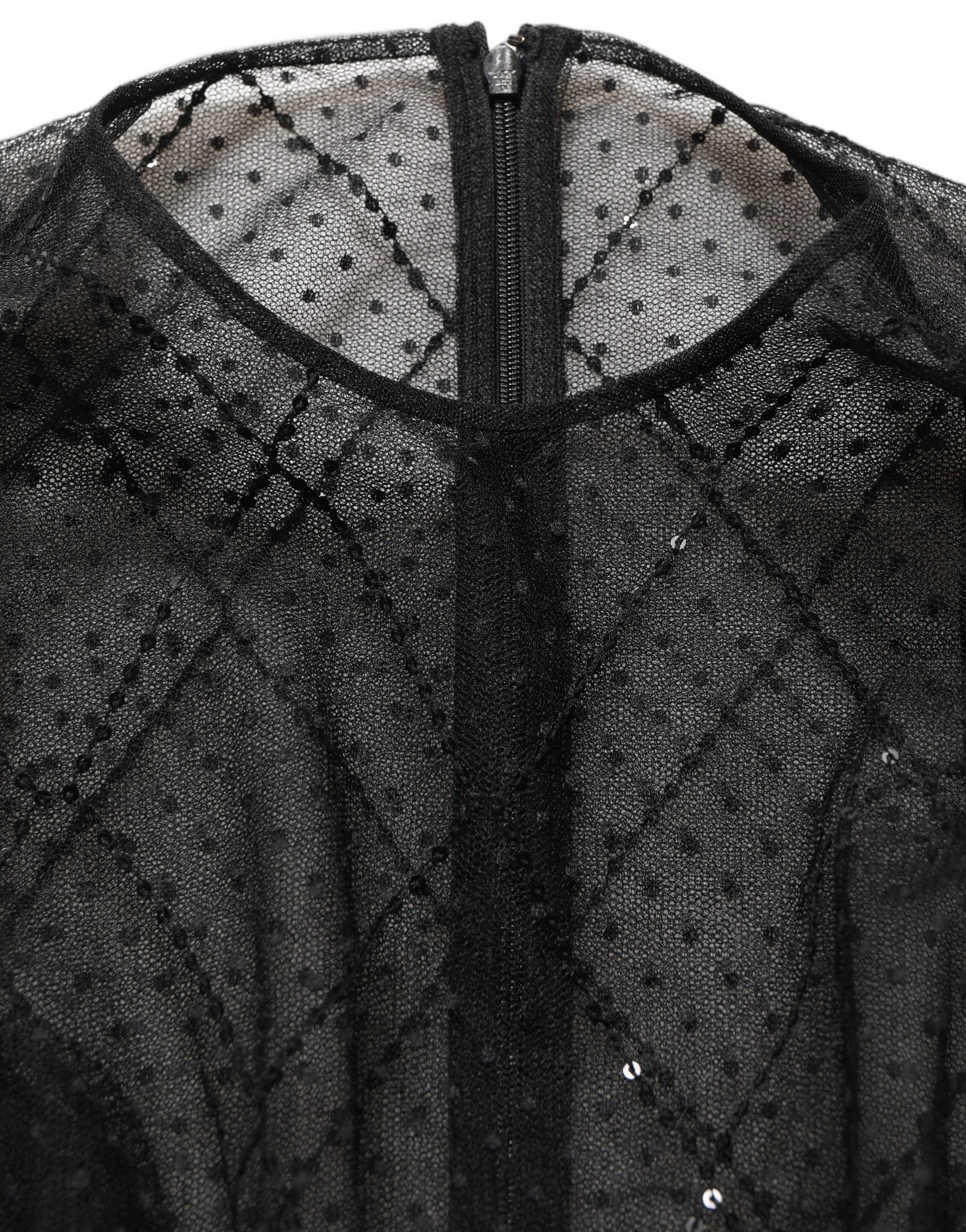 Dolce & Gabbana Langes Spitzen-Maxikleid aus schwarzem Mesh-1