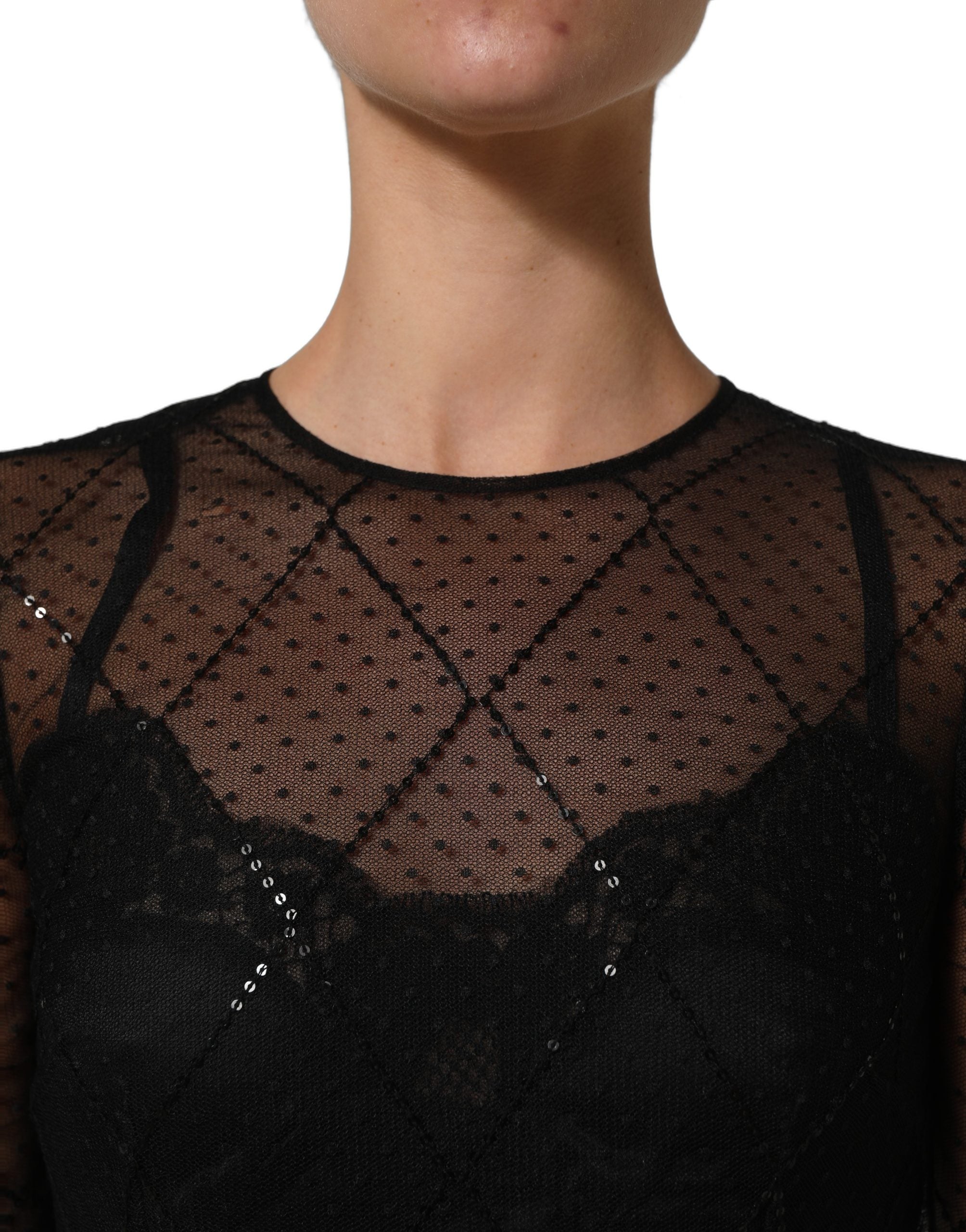 Dolce & Gabbana Langes Spitzen-Maxikleid aus schwarzem Mesh-5
