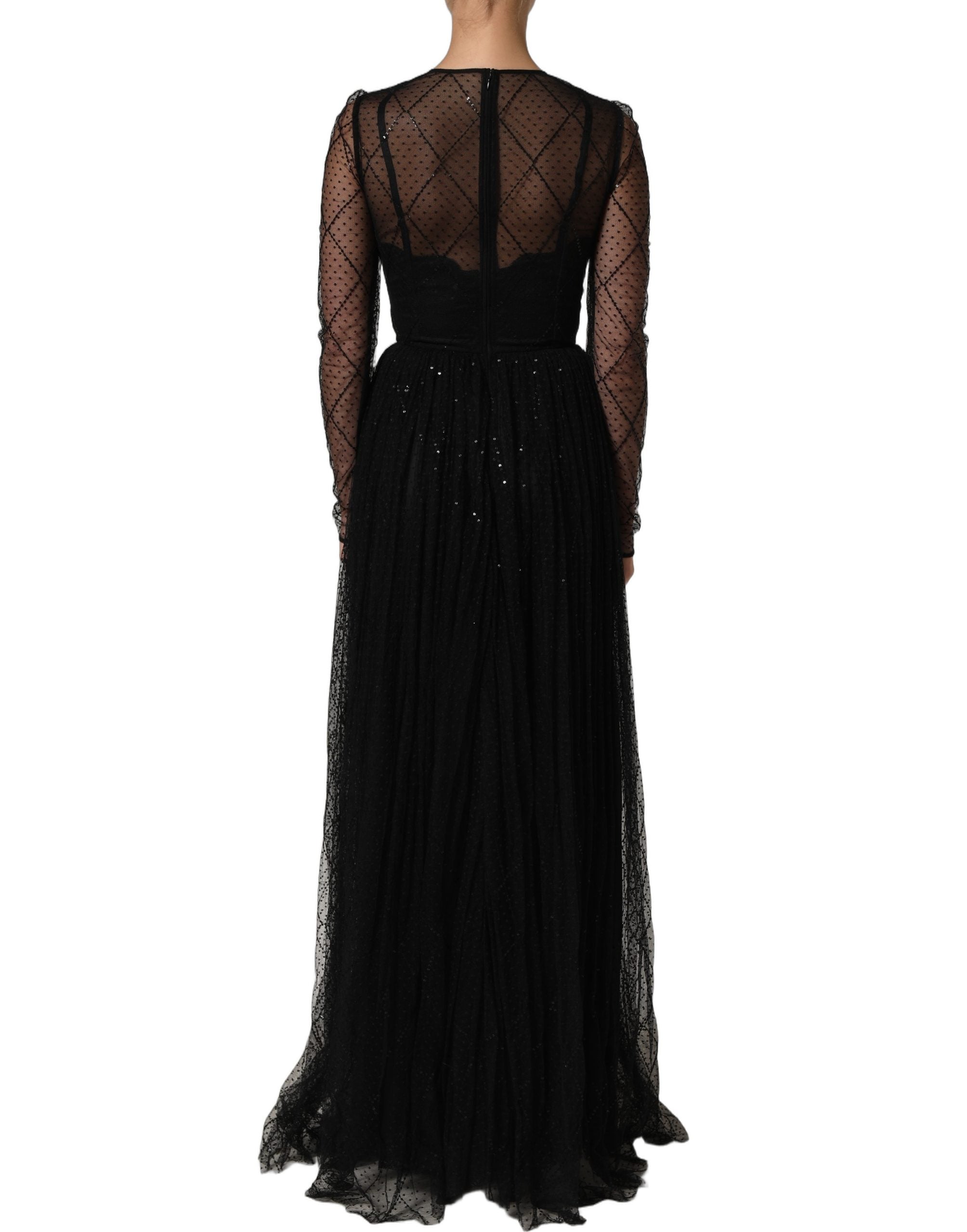 Dolce & Gabbana Langes Spitzen-Maxikleid aus schwarzem Mesh-6