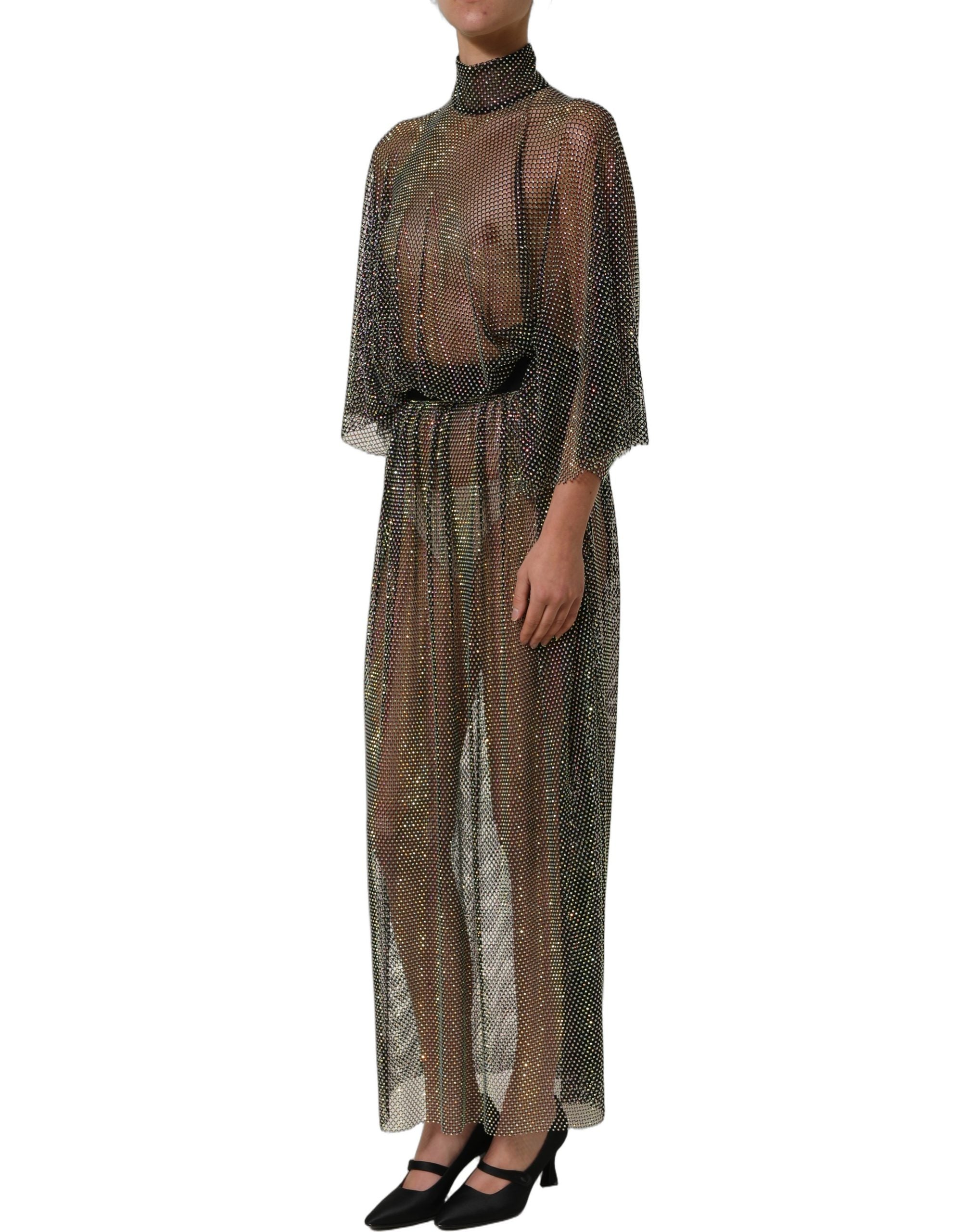 Dolce & Gabbana Maxikleid mit Rollkragen und schwarzen Strasssteinen-3