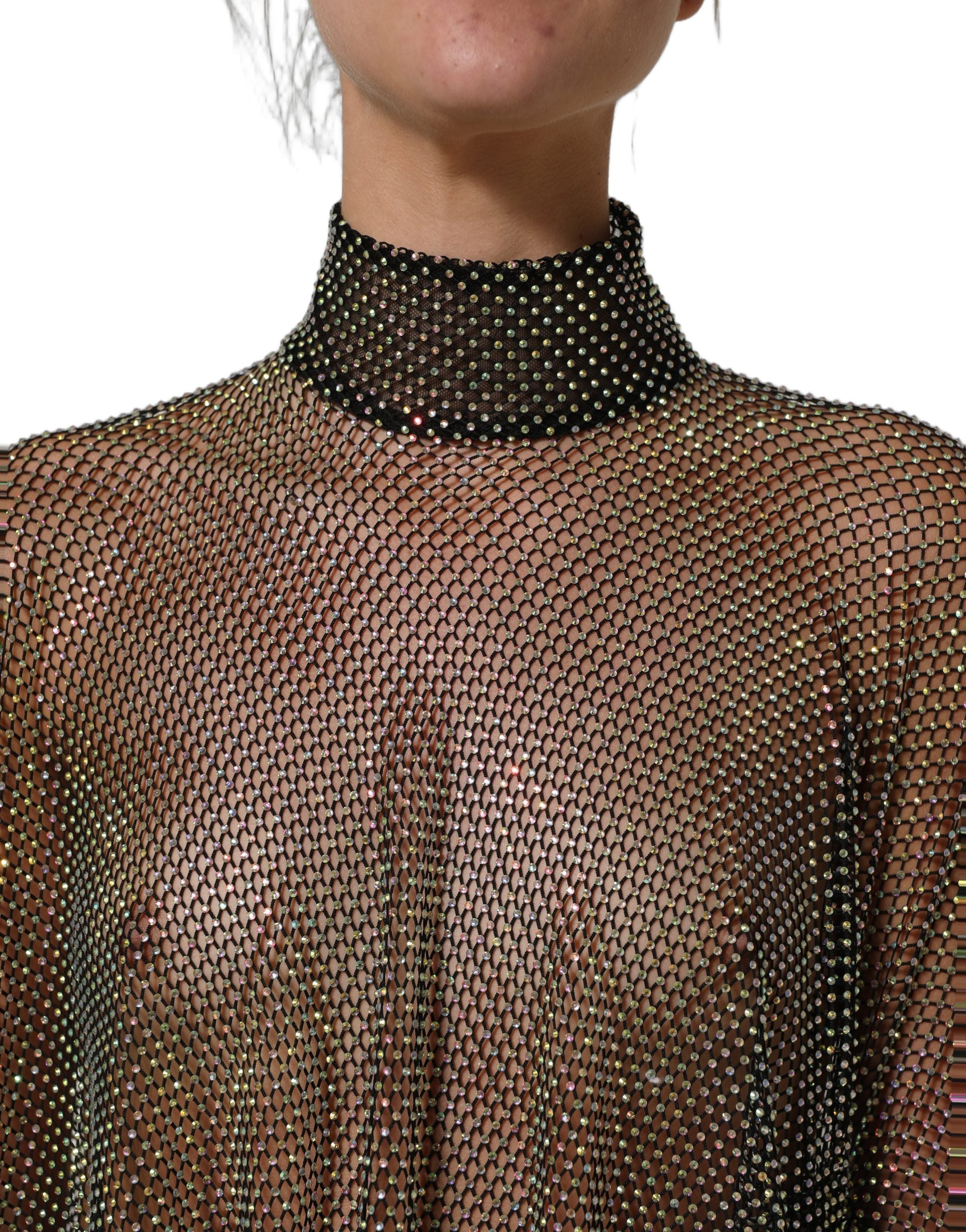 Dolce & Gabbana Maxikleid mit Rollkragen und schwarzen Strasssteinen-5