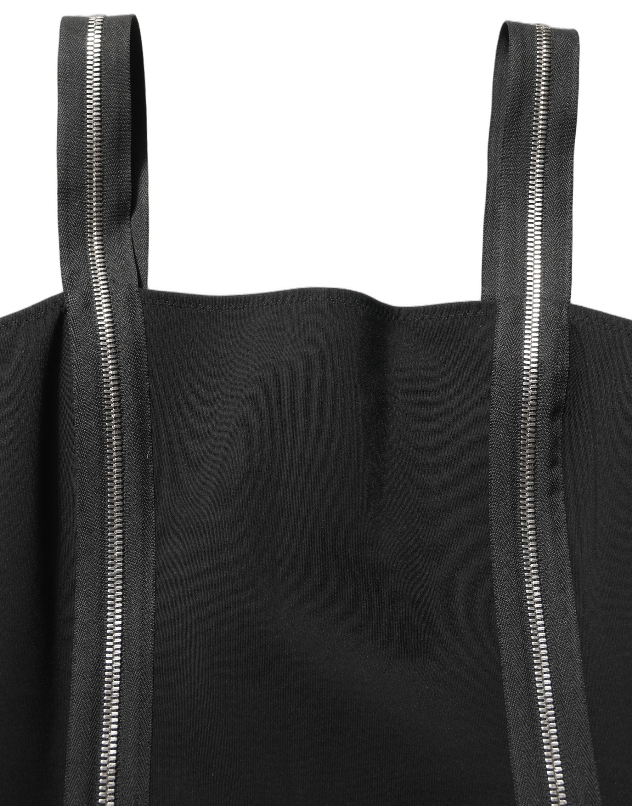 Dolce & Gabbana Schwarzes ärmelloses Midikleid mit Reißverschluss vorne-2