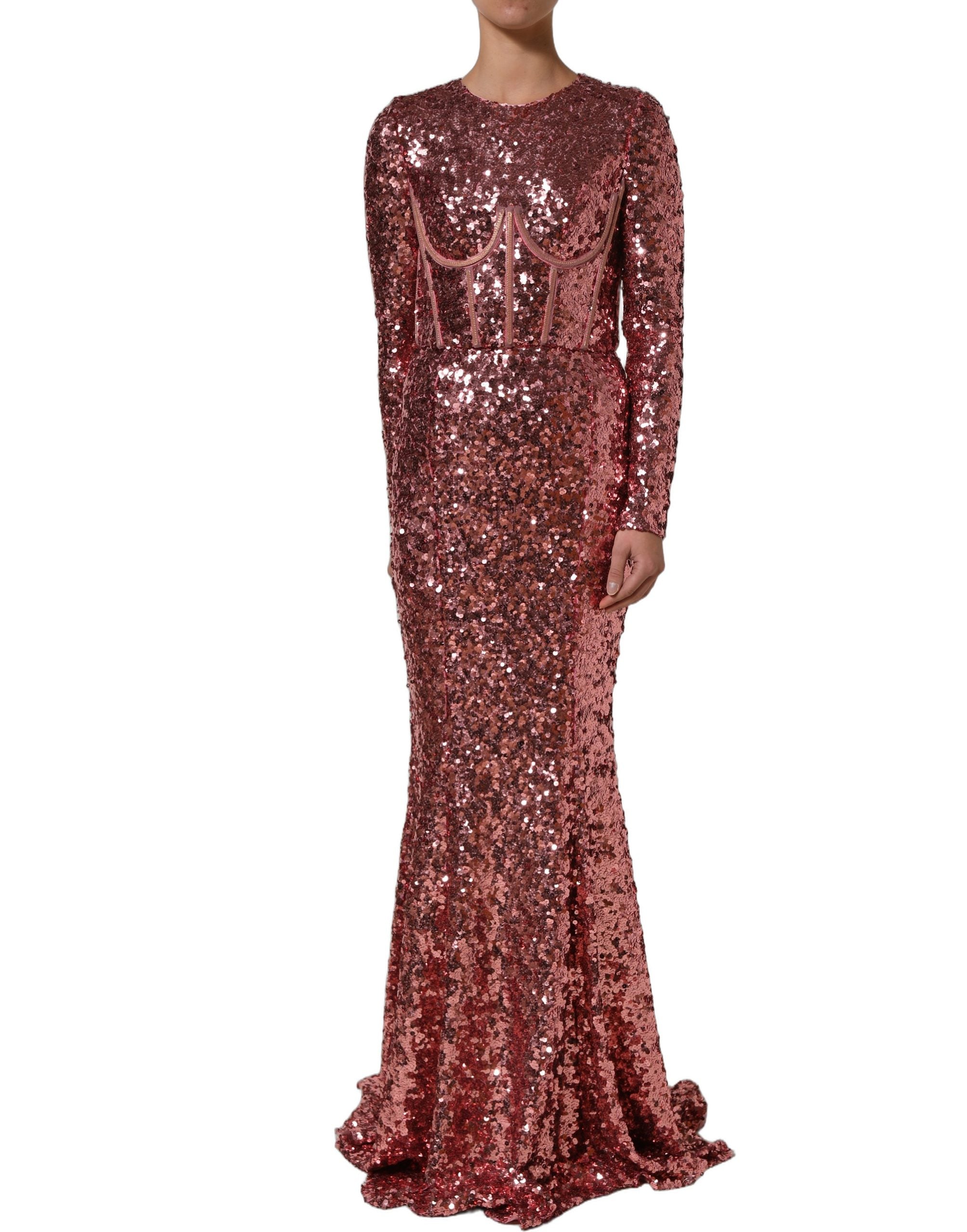 Dolce & Gabbana Langes pinkfarbenes Pailletten-Abendkleid mit Korsett-Detailing-3