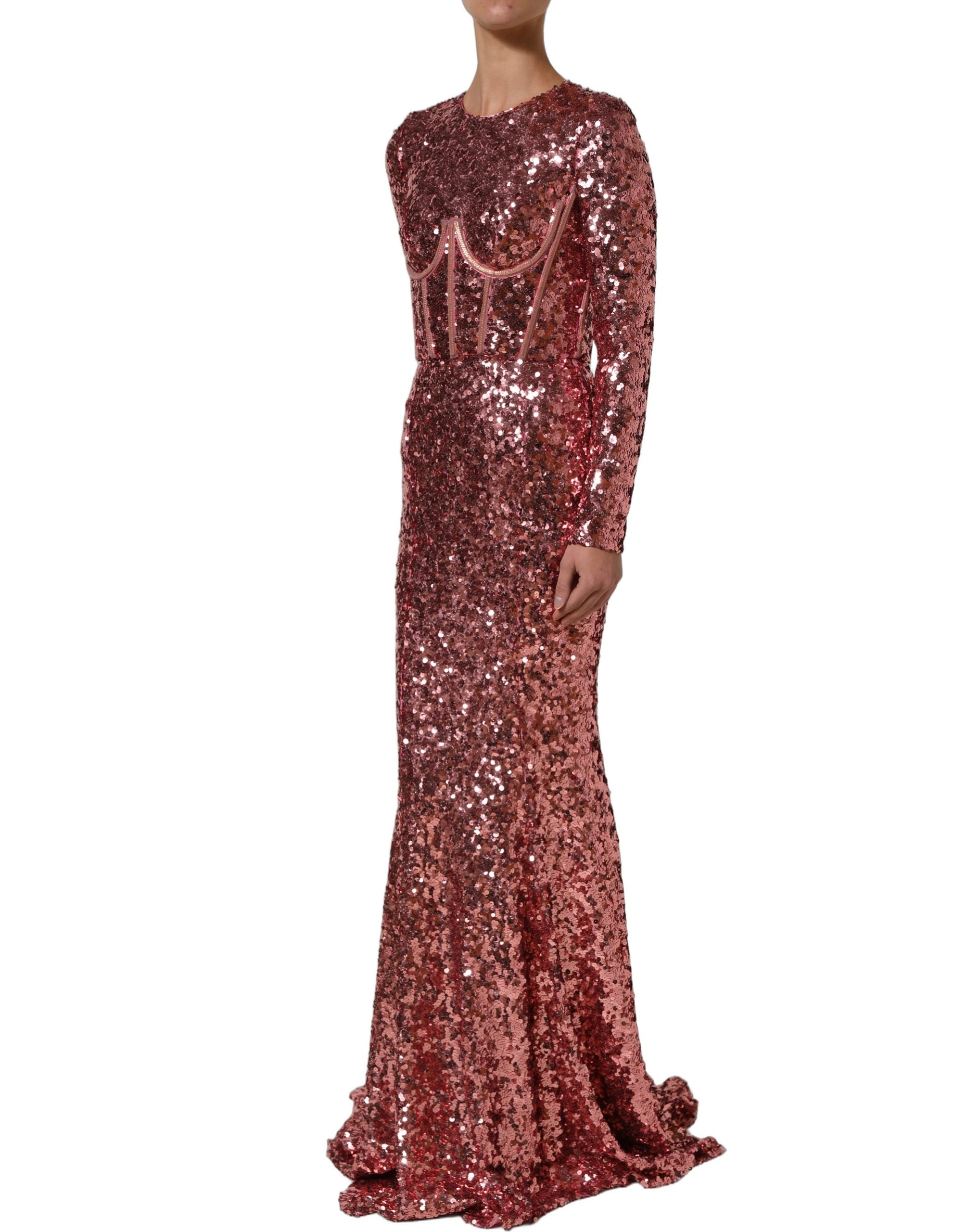 Dolce & Gabbana Langes pinkfarbenes Pailletten-Abendkleid mit Korsett-Detailing-4