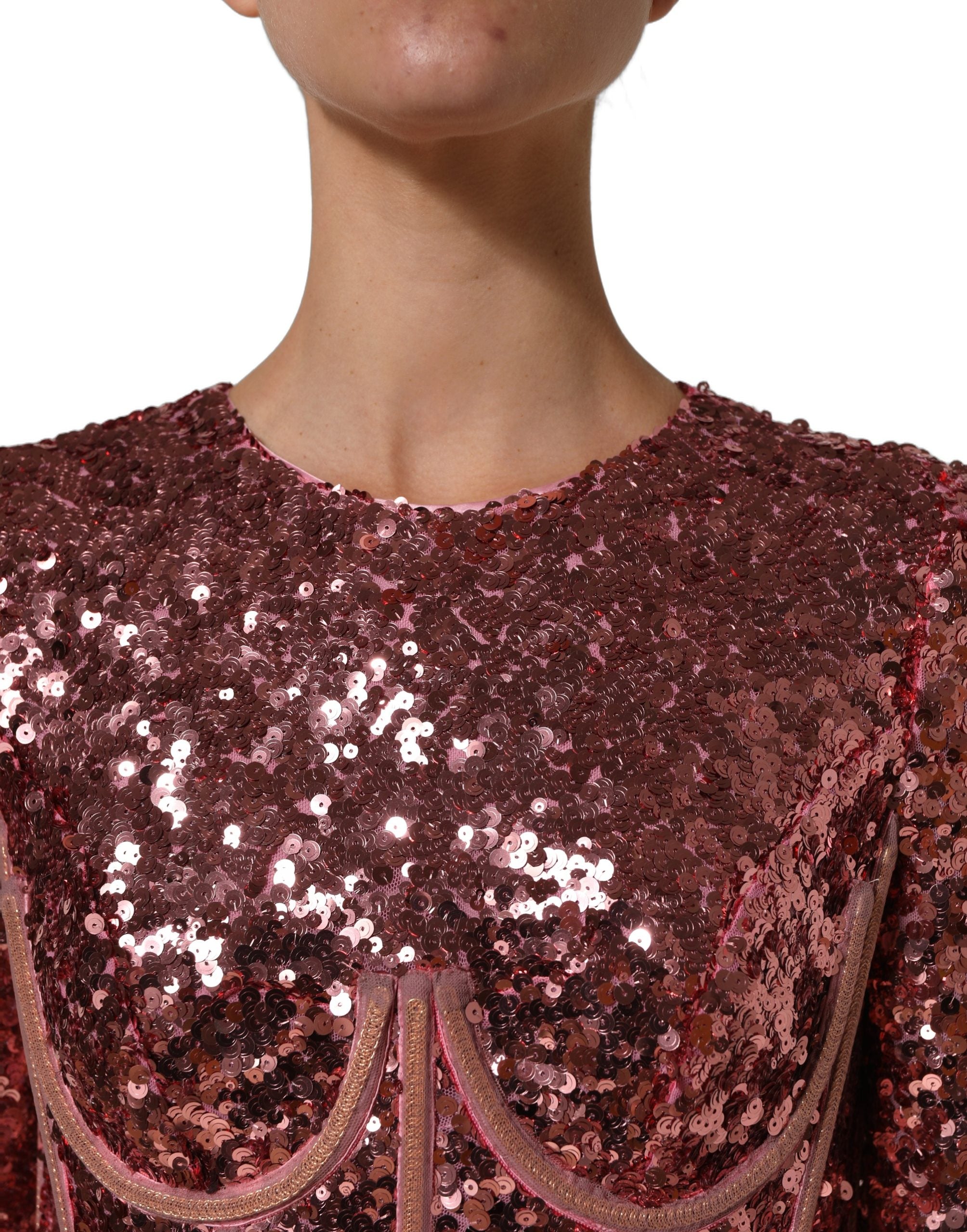 Dolce & Gabbana Langes pinkfarbenes Pailletten-Abendkleid mit Korsett-Detailing-5