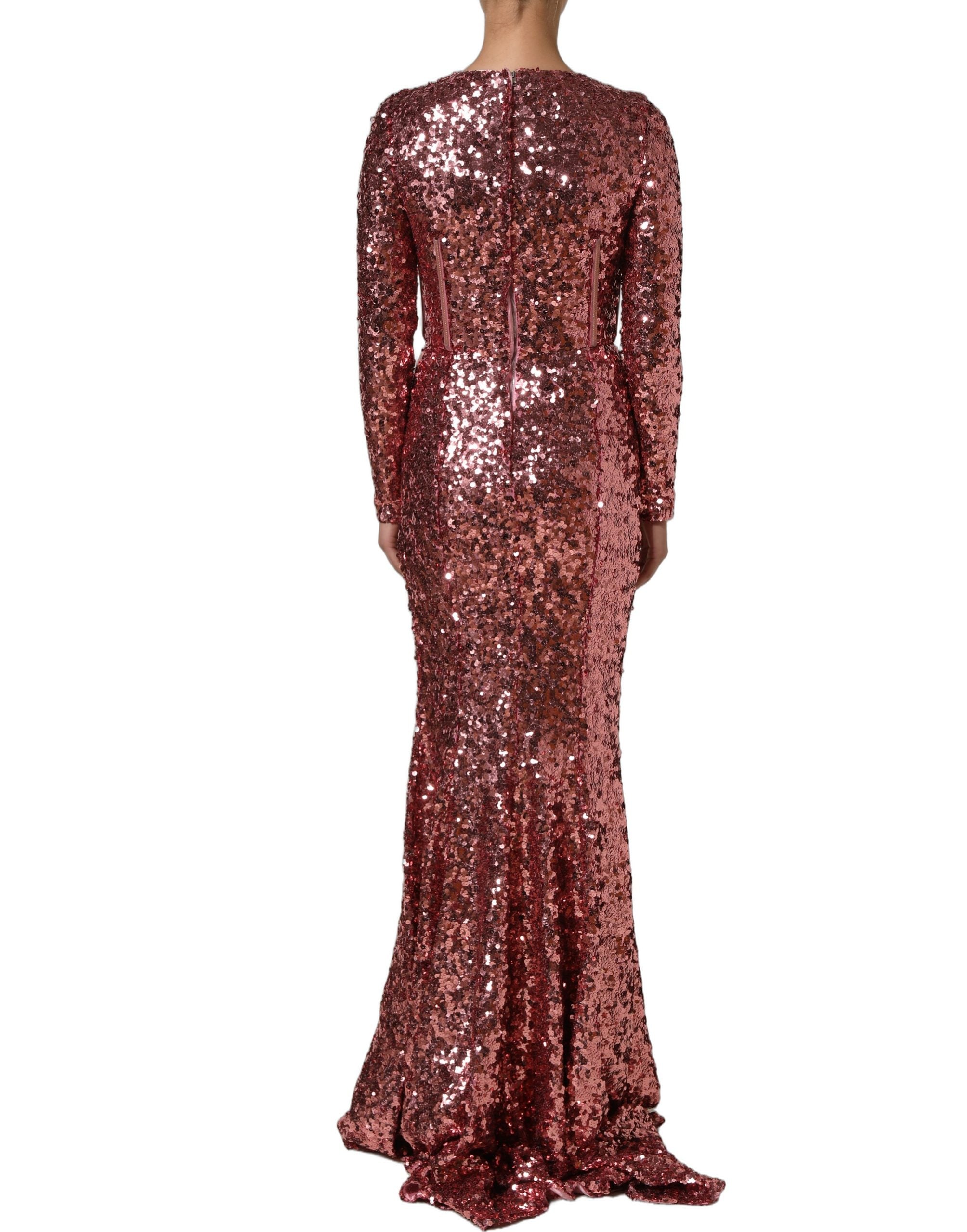 Dolce & Gabbana Langes pinkfarbenes Pailletten-Abendkleid mit Korsett-Detailing-6
