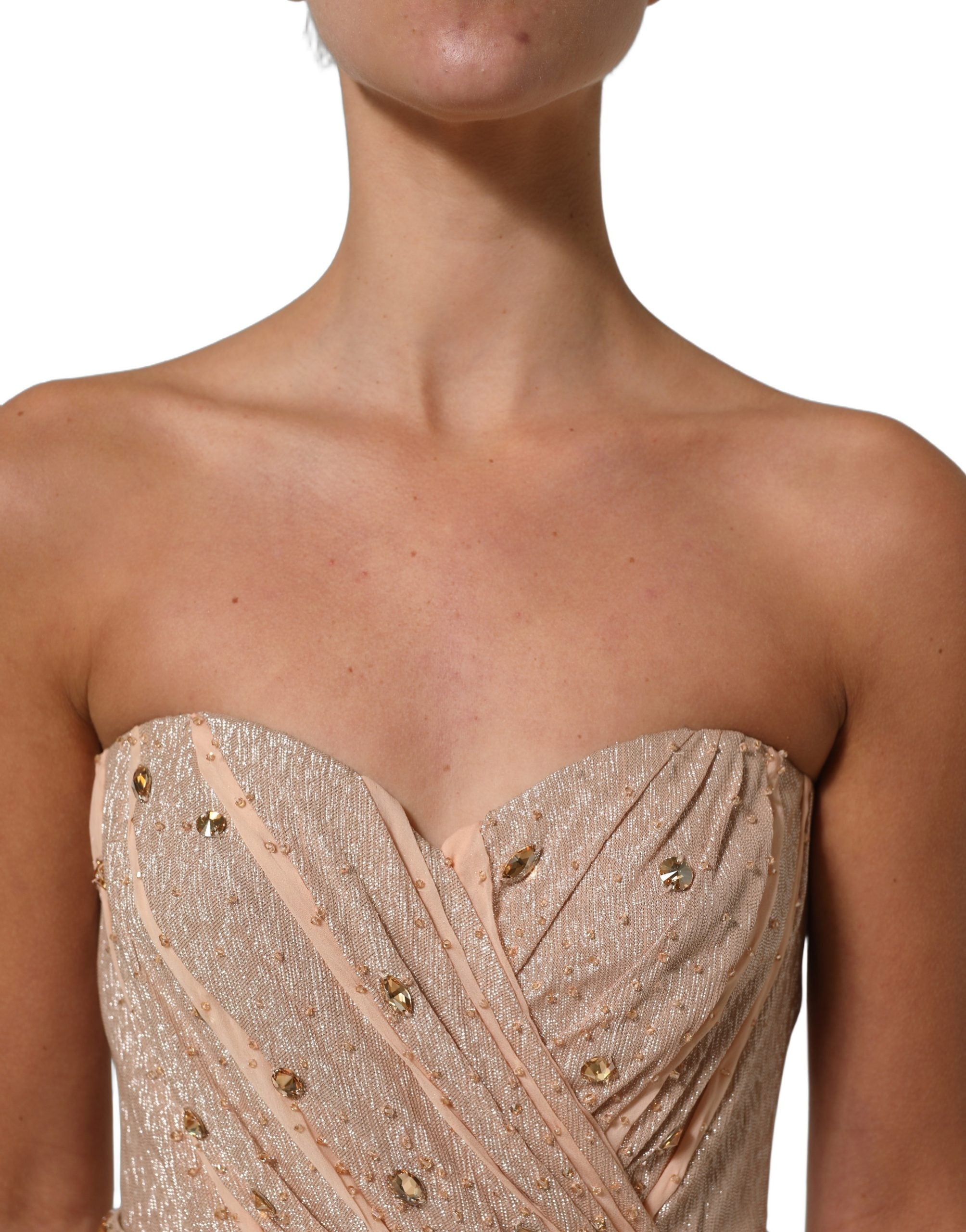 Dolce & Gabbana Nude-farbene trägerlose Abendrobe mit Verzierungen-5