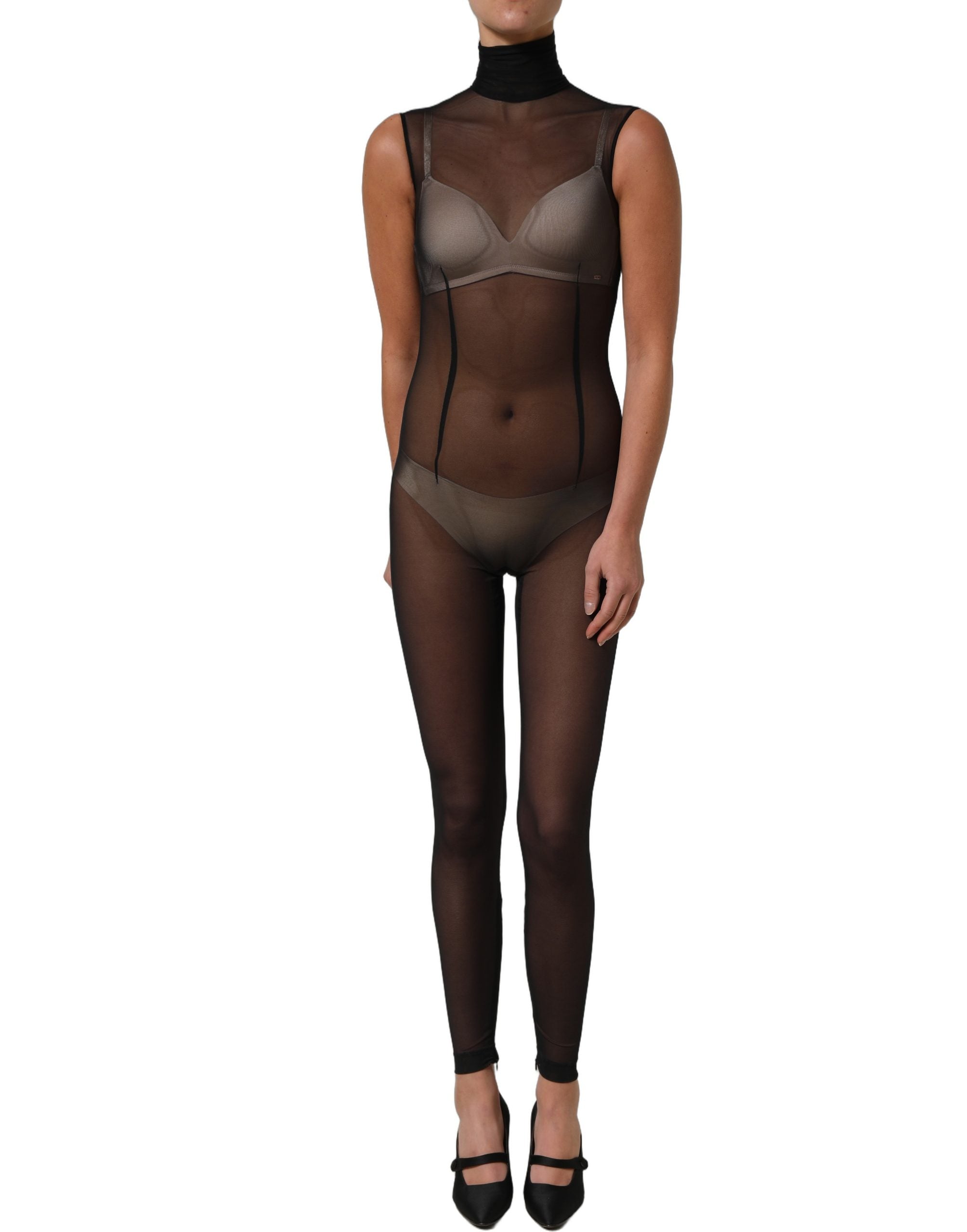 Dolce & Gabbana Schwarzer transparenter Mesh-Jumpsuit mit Rollkragen-2