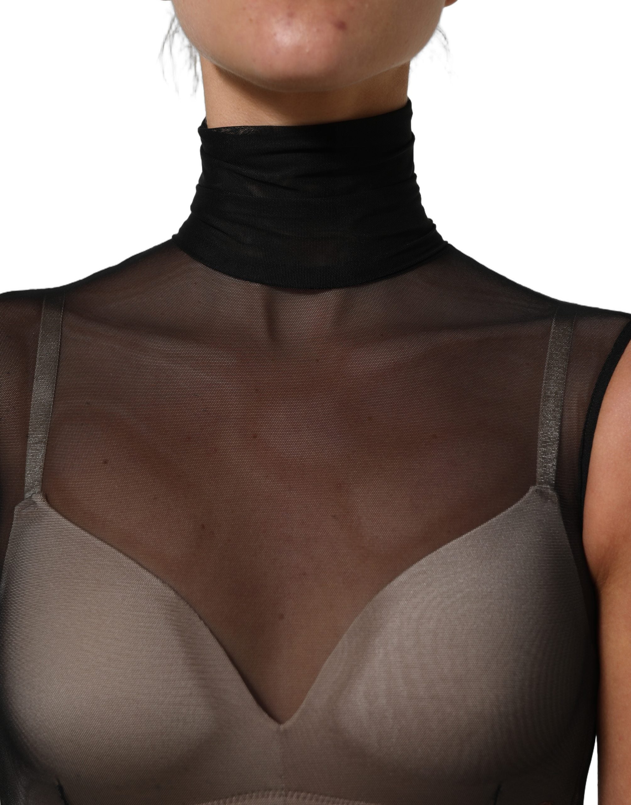 Dolce & Gabbana Schwarzer transparenter Mesh-Jumpsuit mit Rollkragen-5