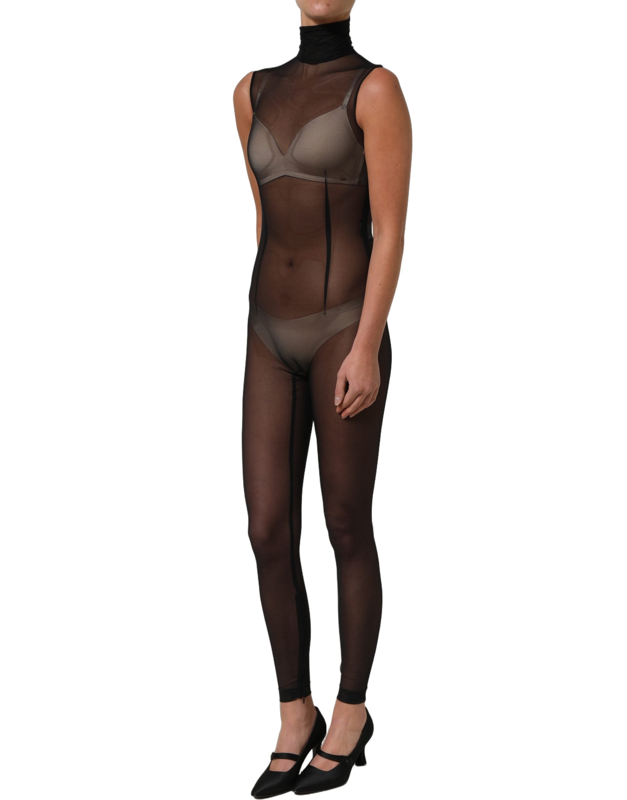 Dolce & Gabbana Schwarzer transparenter Mesh-Jumpsuit mit Rollkragen-6