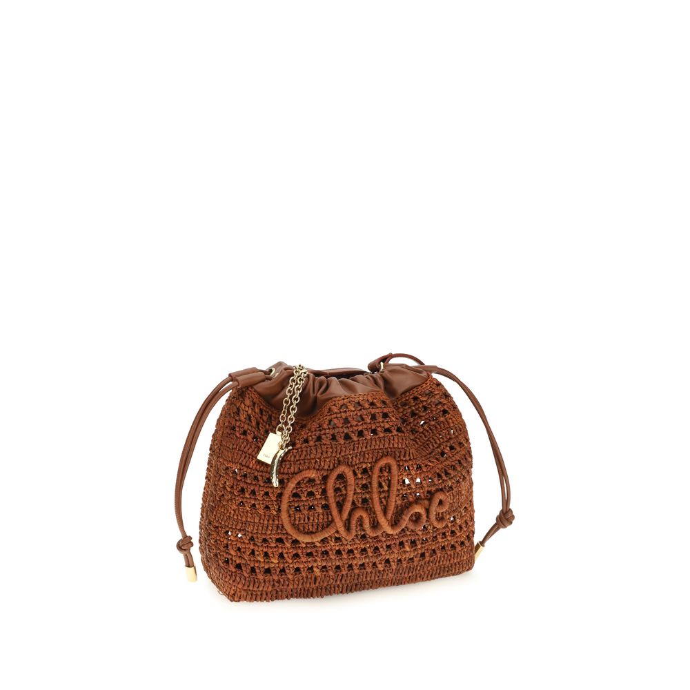 Chloé Braune Raffia-Umhängetasche-2
