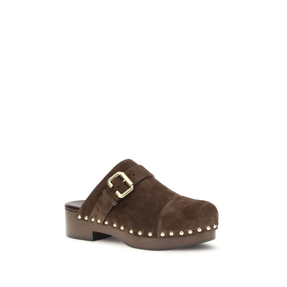 Chloé Braune Kalbsleder Bos Taurus Clogs-2
