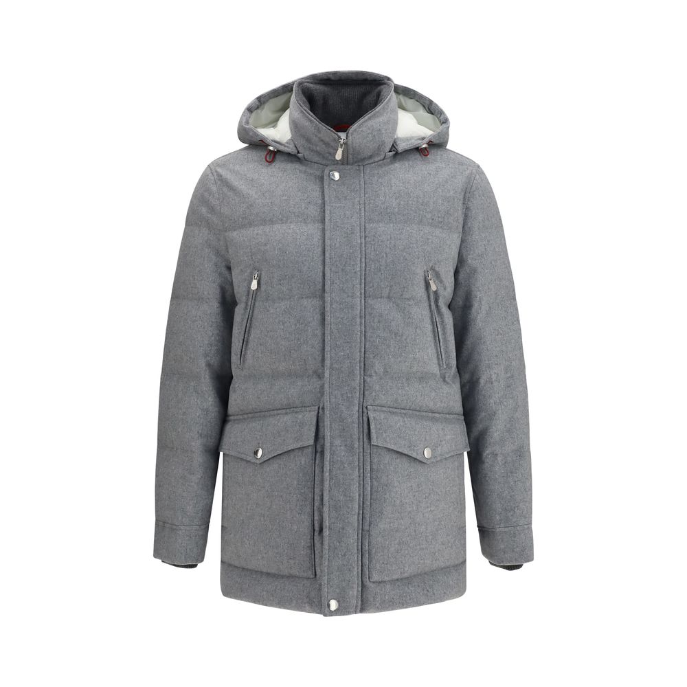 Brunello Cucinelli Graue Lammfelljacke Aries aus Wolle, durchgehend