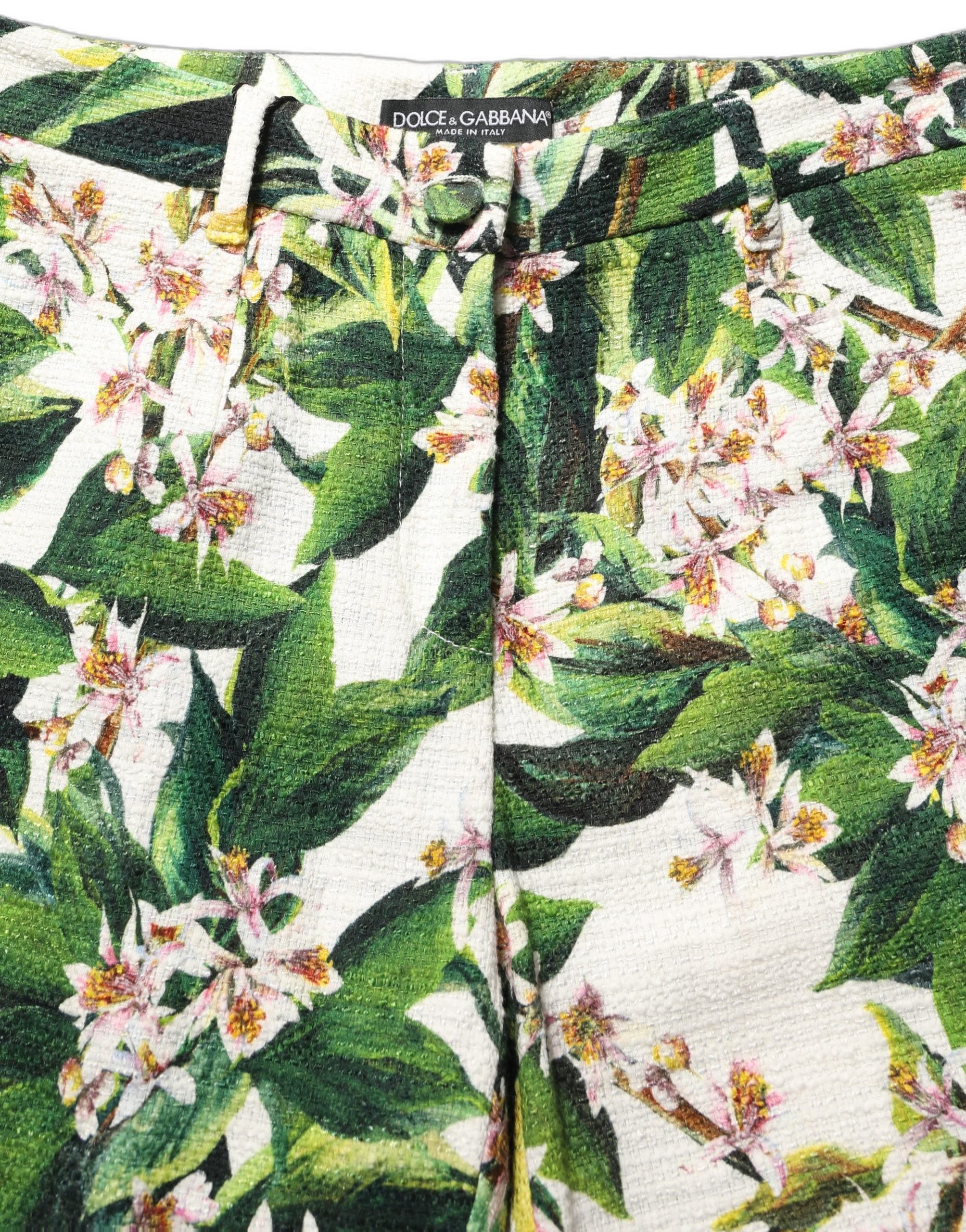 Dolce & Gabbana Weiße Cropped Hose mit Blumenprint-1