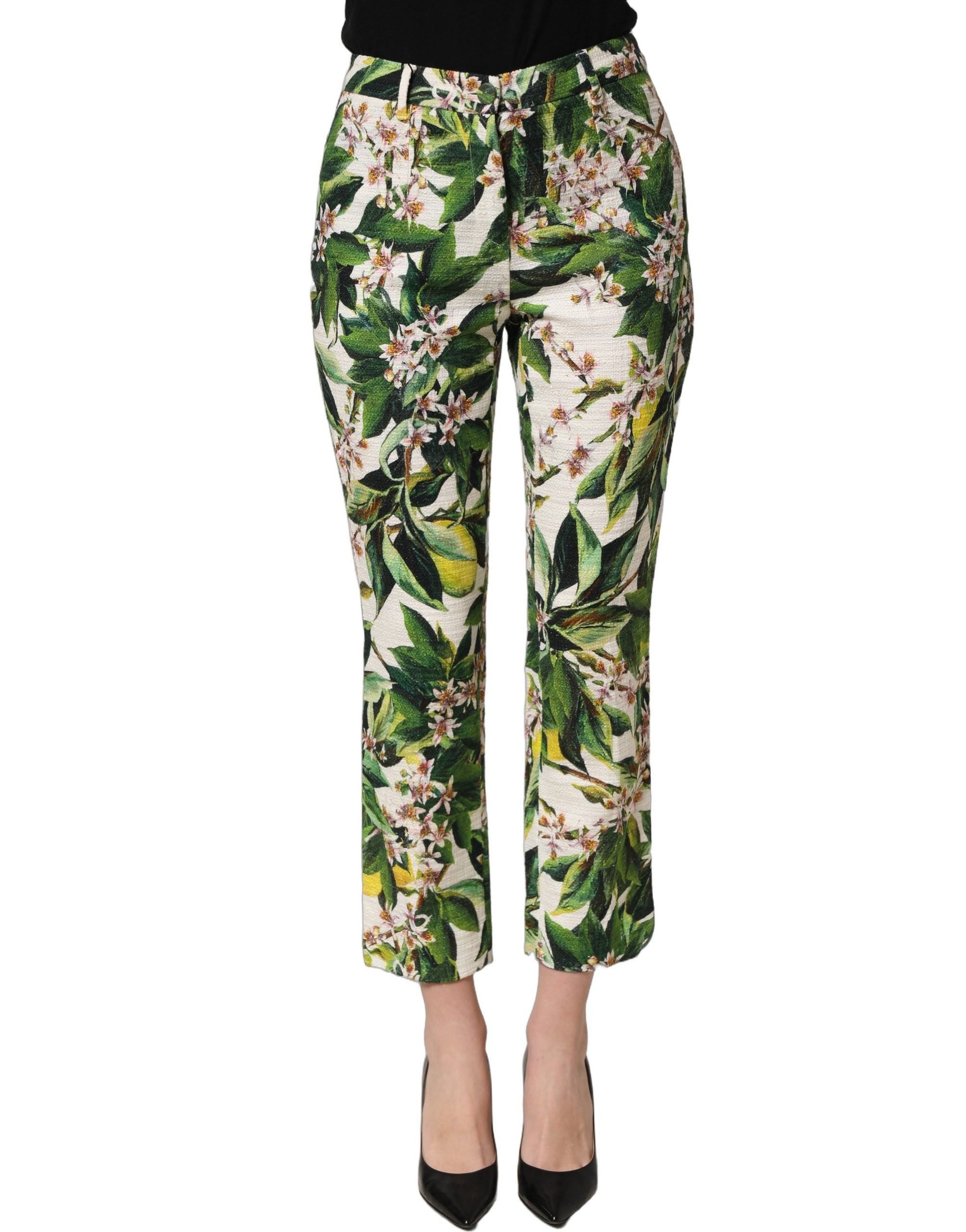 Dolce & Gabbana Weiße Cropped Hose mit Blumenprint-3
