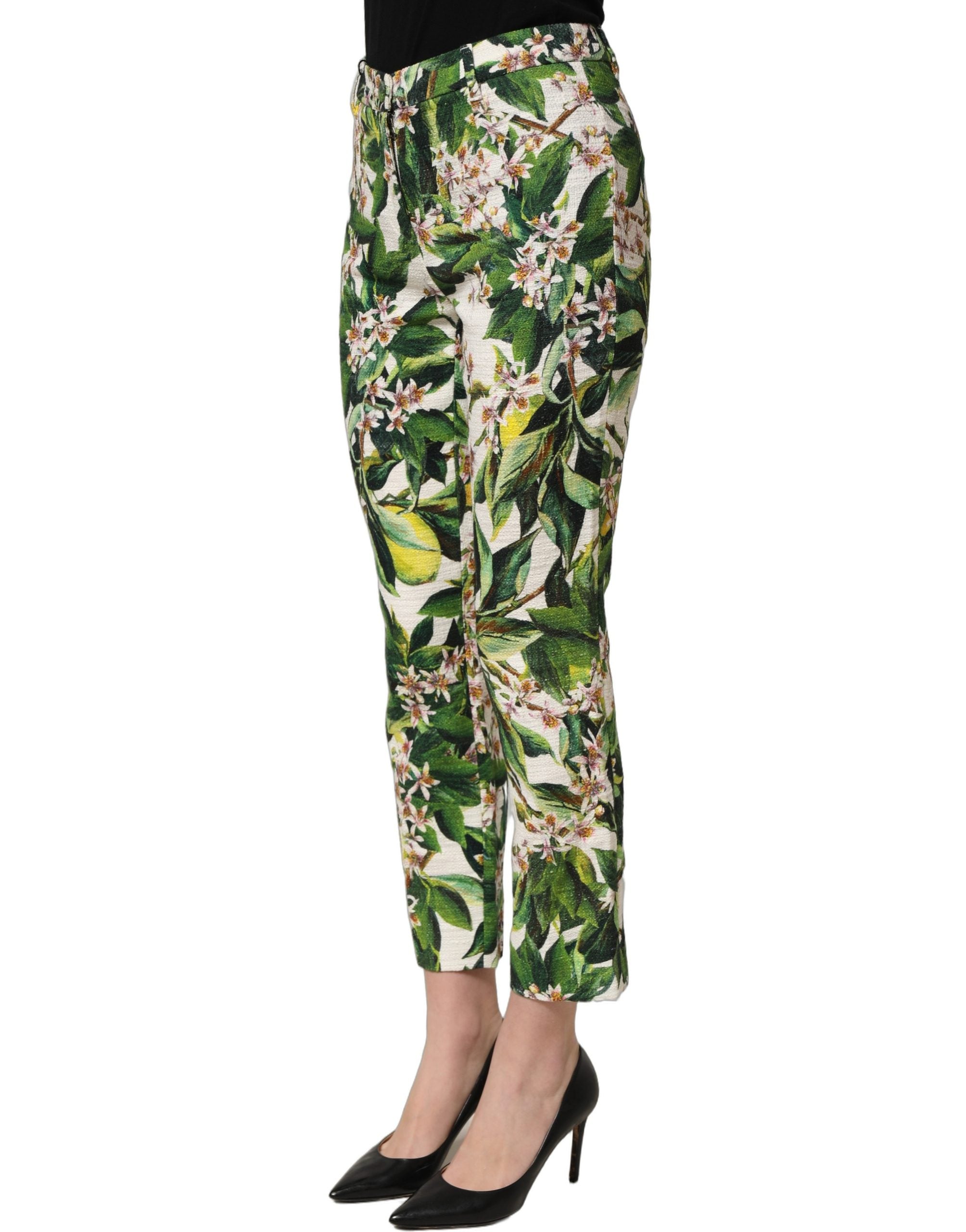 Dolce & Gabbana Weiße Cropped Hose mit Blumenprint-4