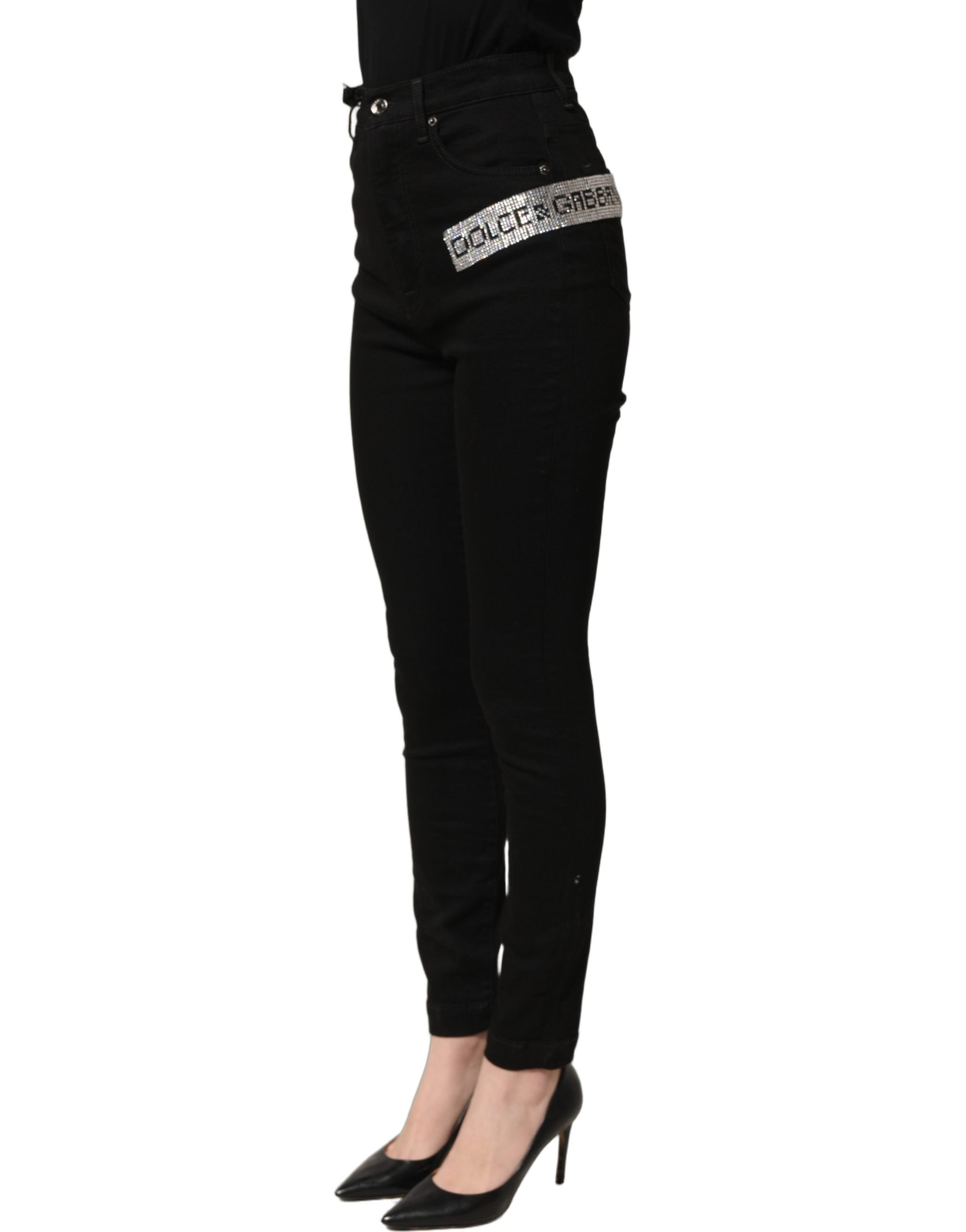 Dolce & Gabbana Schwarze Grace Jeans mit Strasssteinen und hoher Taille-4