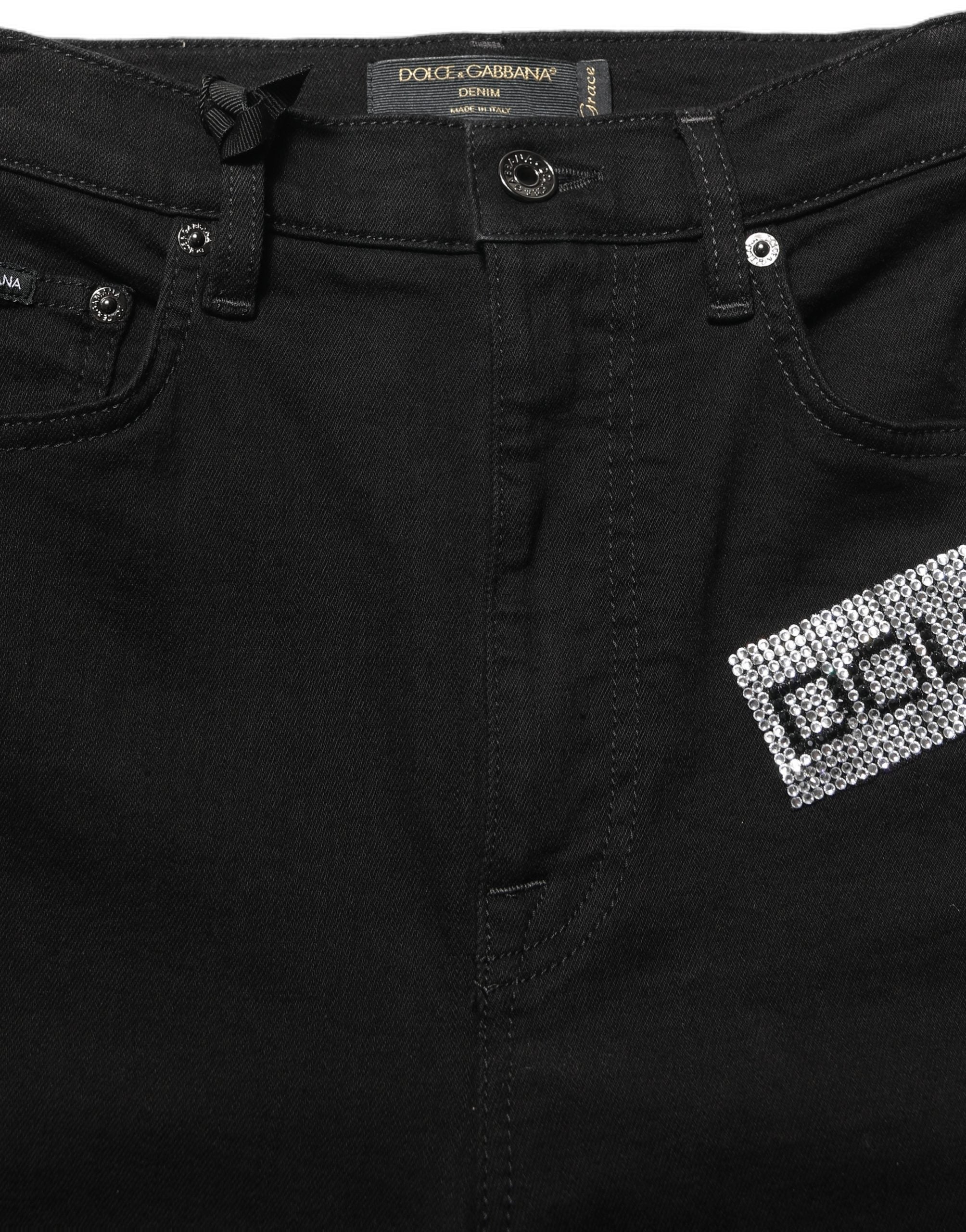 Dolce & Gabbana Schwarze Grace Jeans mit Strasssteinen und hoher Taille-6