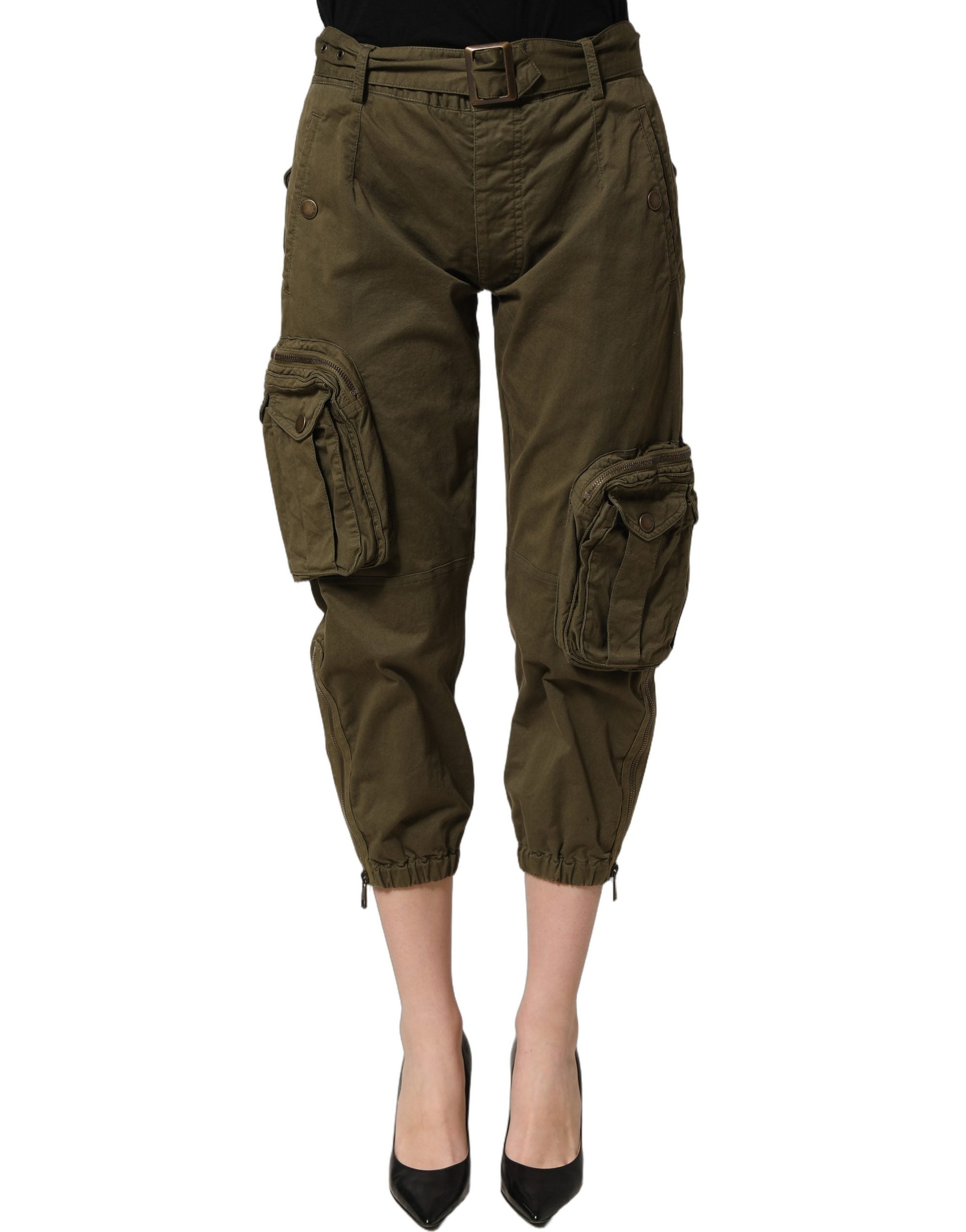 Dolce & Gabbana Olive Green High Waist Cargo Trouser Pants-4
