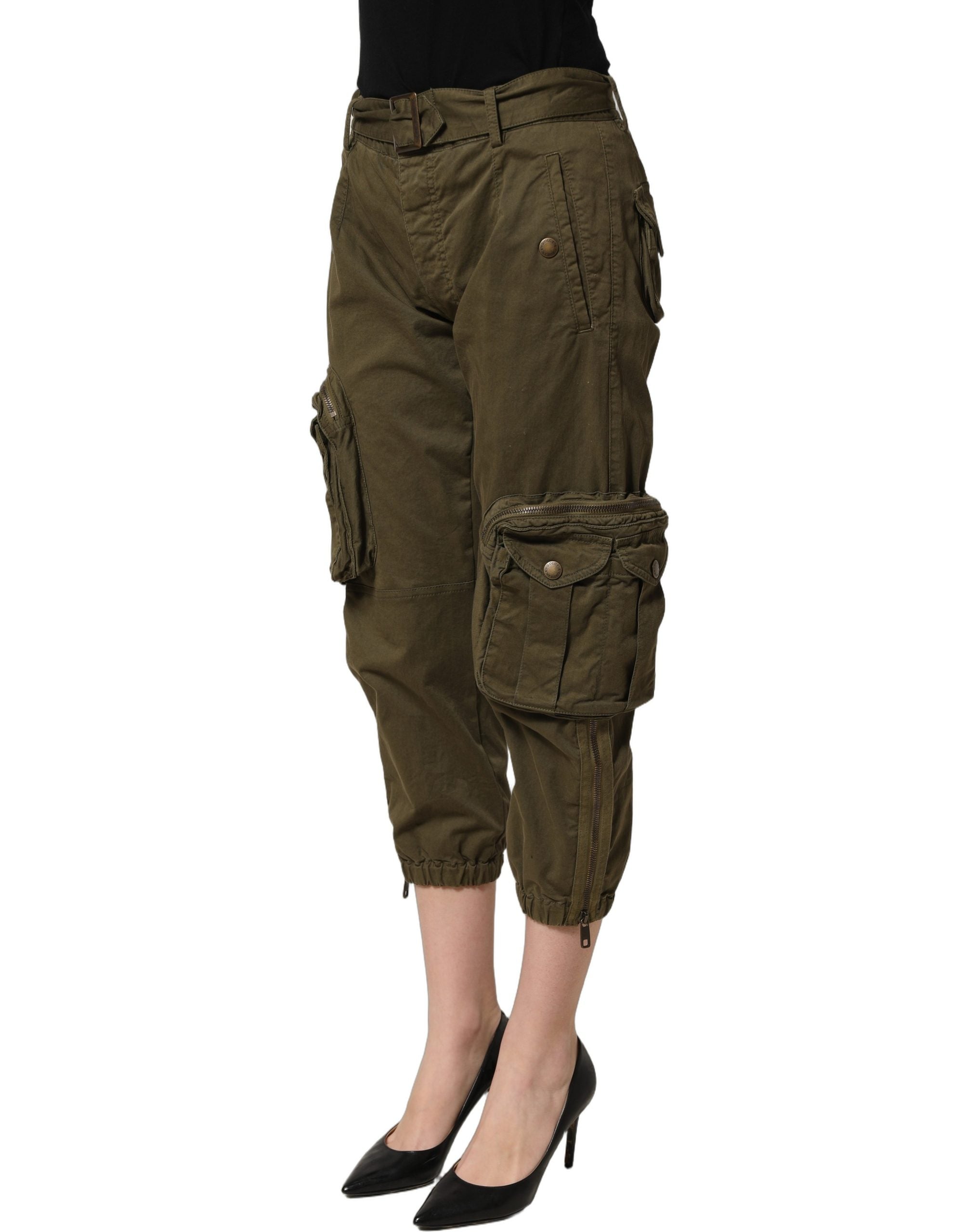 Dolce & Gabbana Olive Green High Waist Cargo Trouser Pants-6