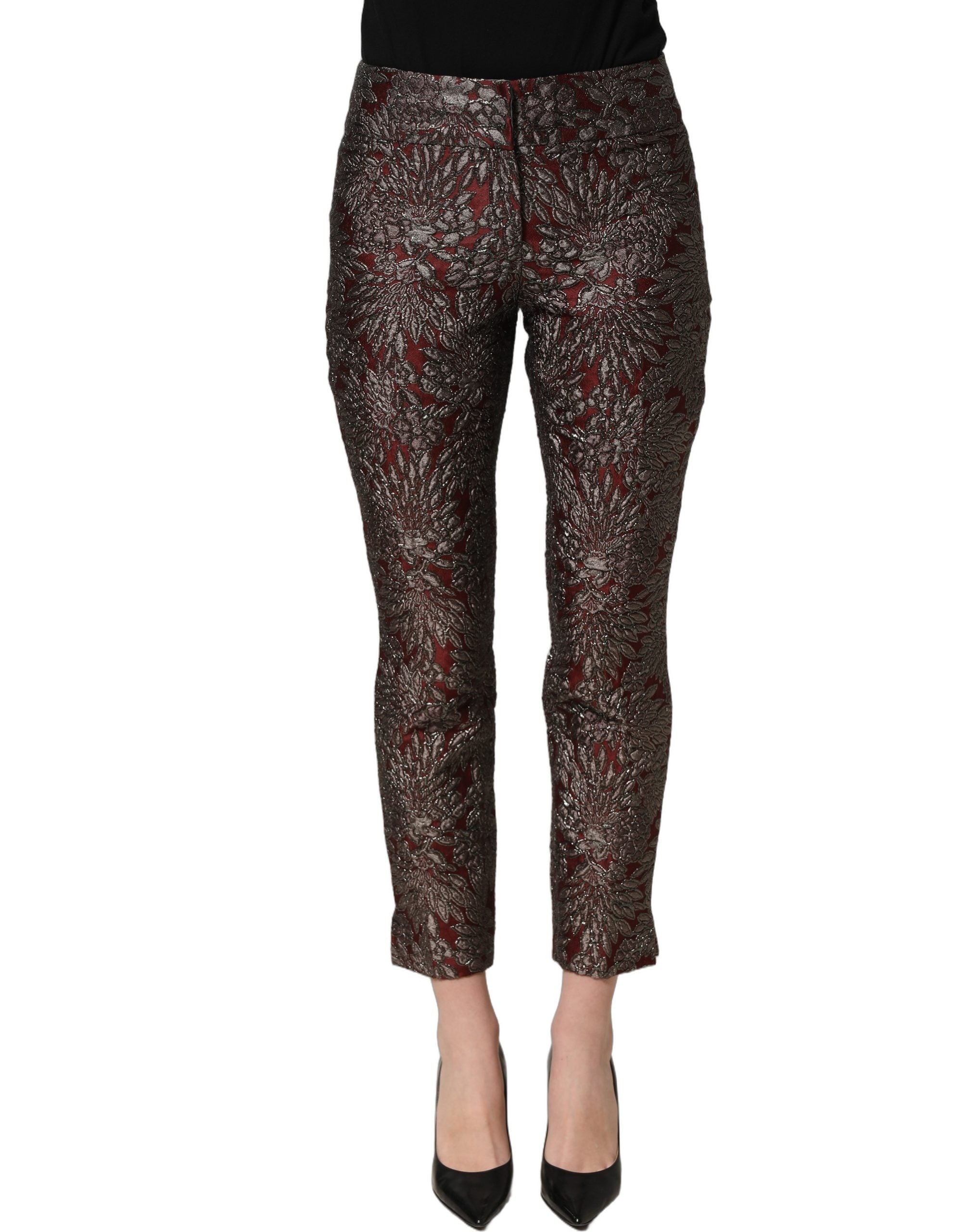 Dolce & Gabbana Gerade Hose mit burgunderrotem und grauem Blumenjacquard-2