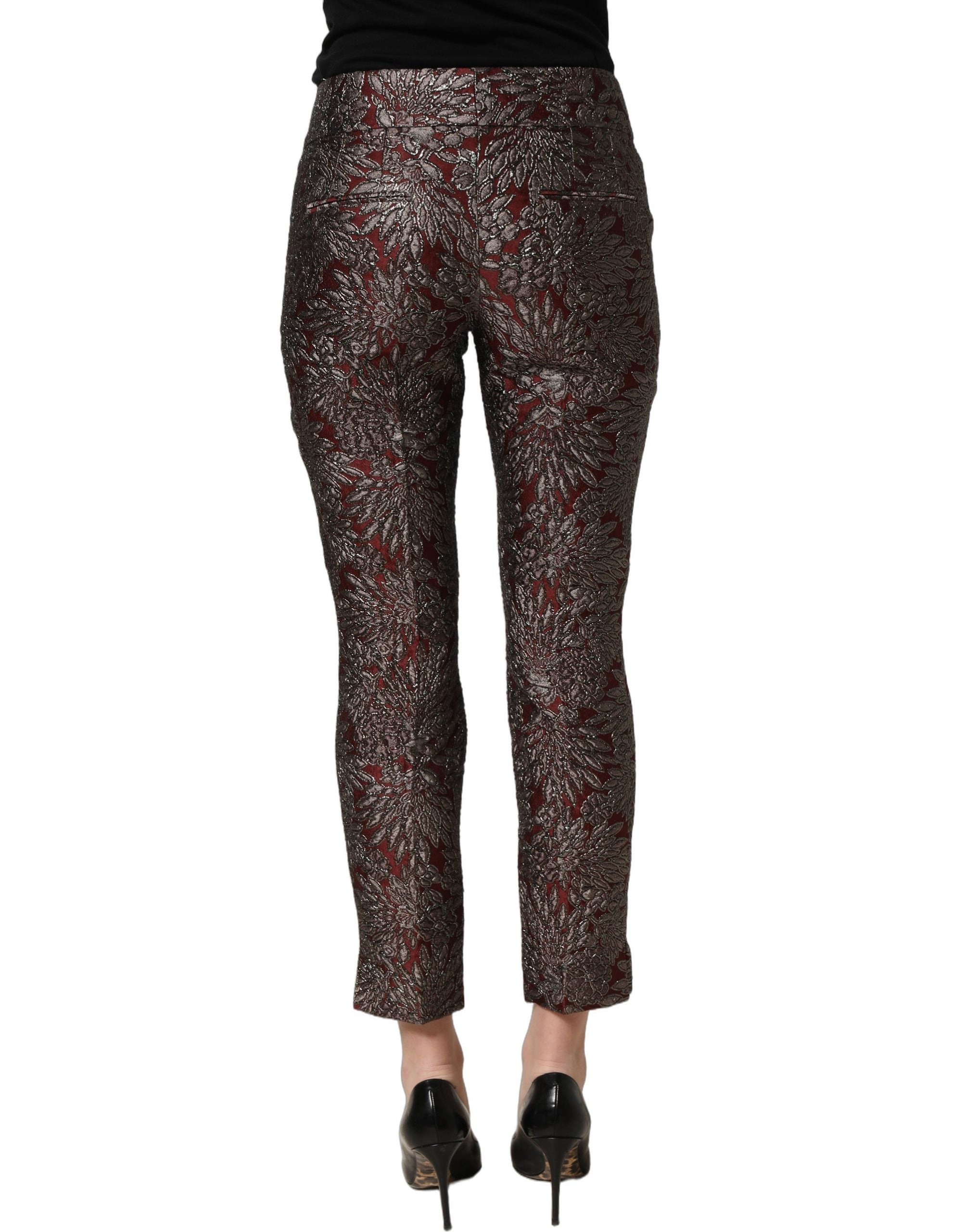 Dolce & Gabbana Gerade Hose mit burgunderrotem und grauem Blumenjacquard-5