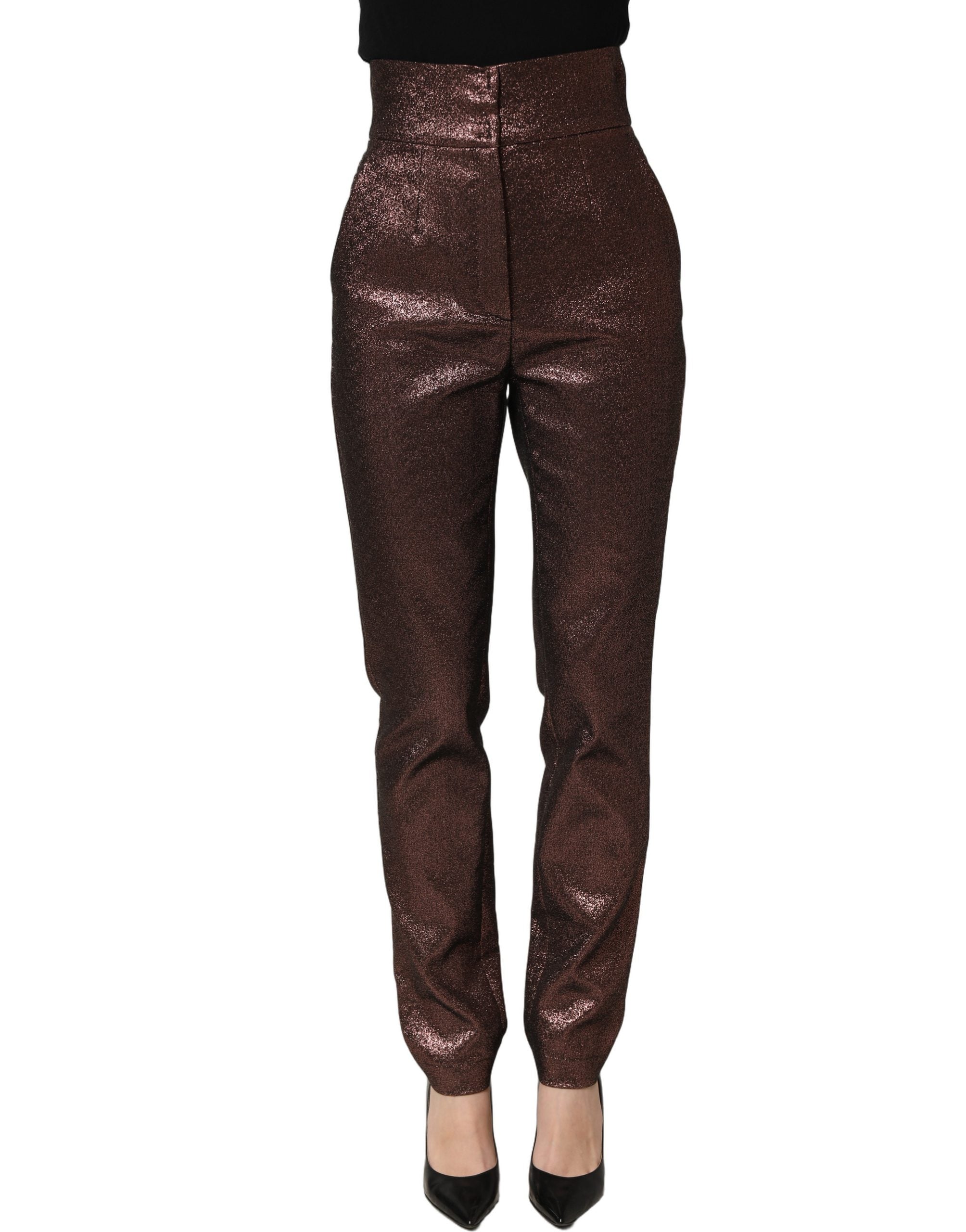 Dolce & Gabbana Metallic Brown High Waist Tapered Leg Pants-2