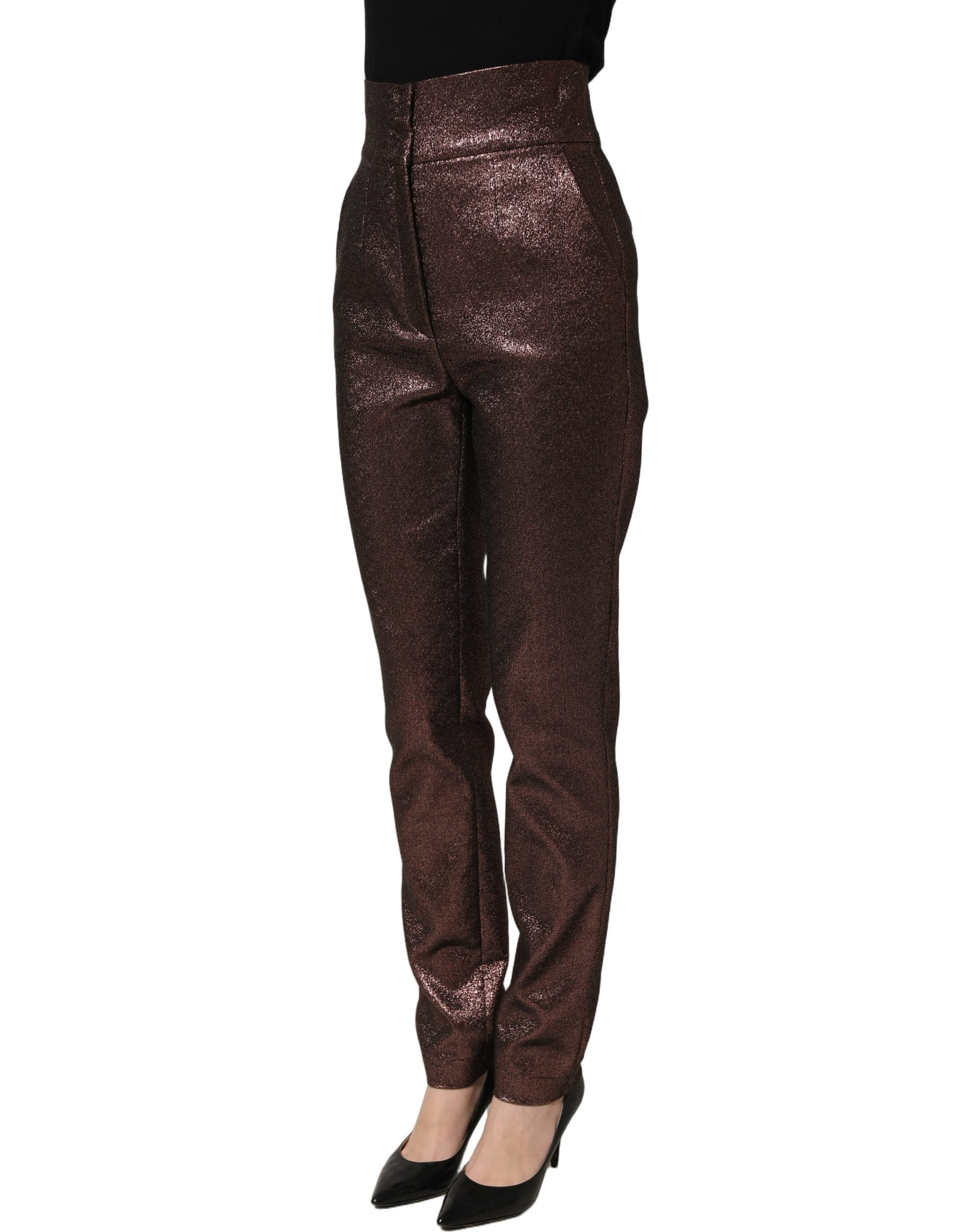 Dolce & Gabbana Metallic Brown High Waist Tapered Leg Pants-4