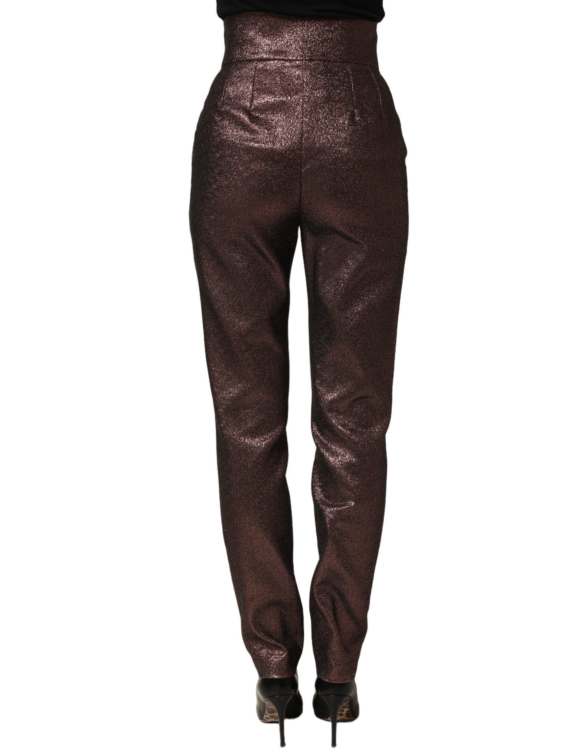 Dolce & Gabbana Metallic Brown High Waist Tapered Leg Pants-5