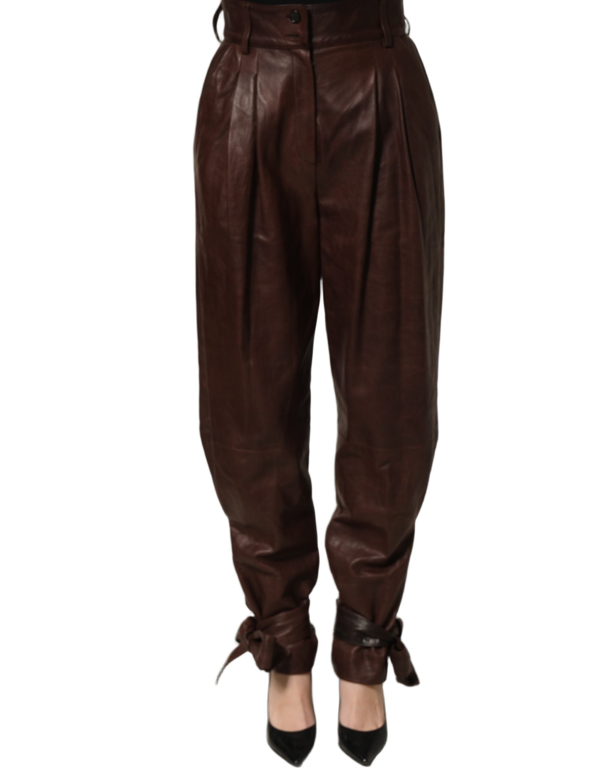 Dolce & Gabbana Braune Lederhose mit hoher Taille und schmal zulaufendem Bein-2