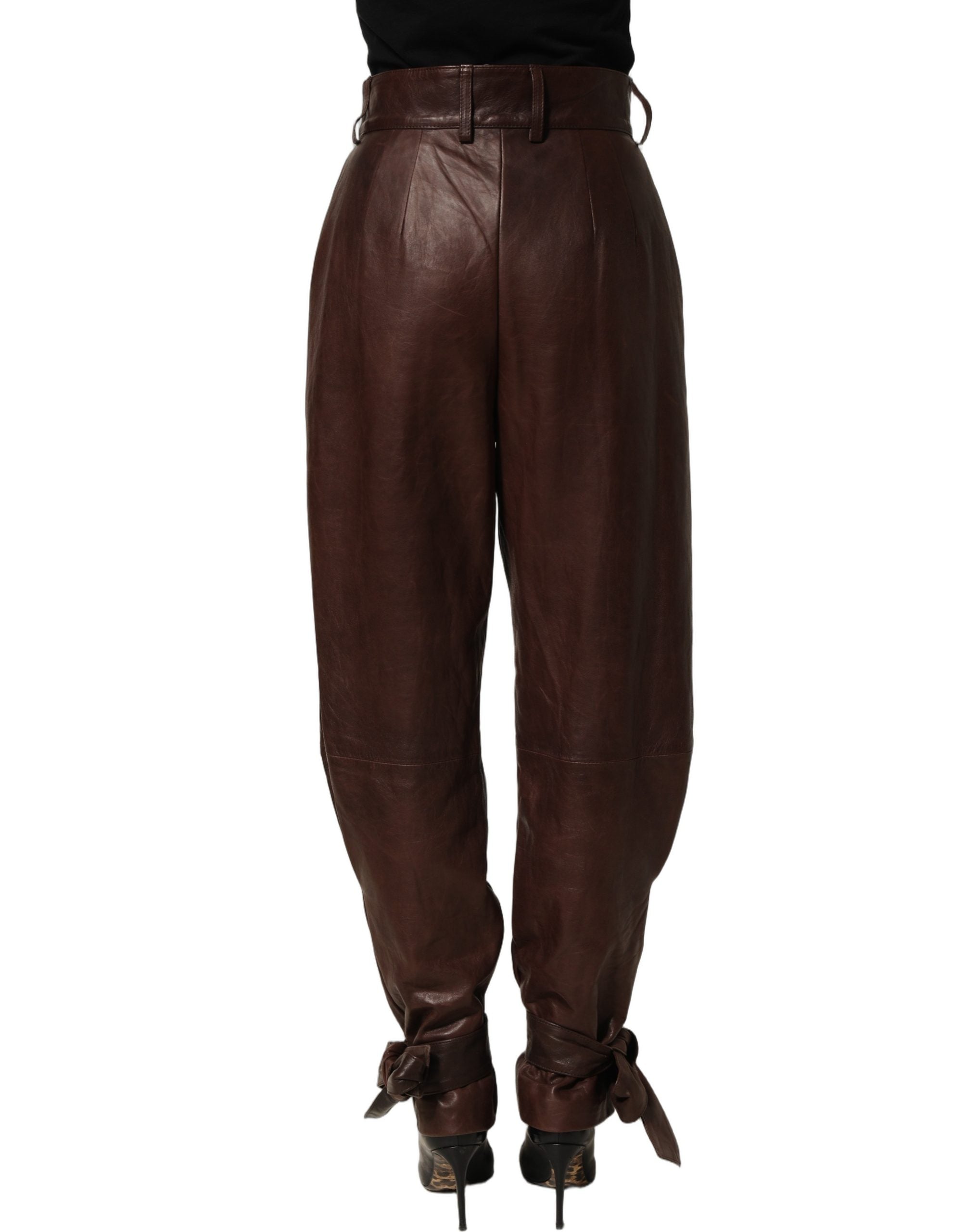 Dolce & Gabbana Braune Lederhose mit hoher Taille und schmal zulaufendem Bein-5