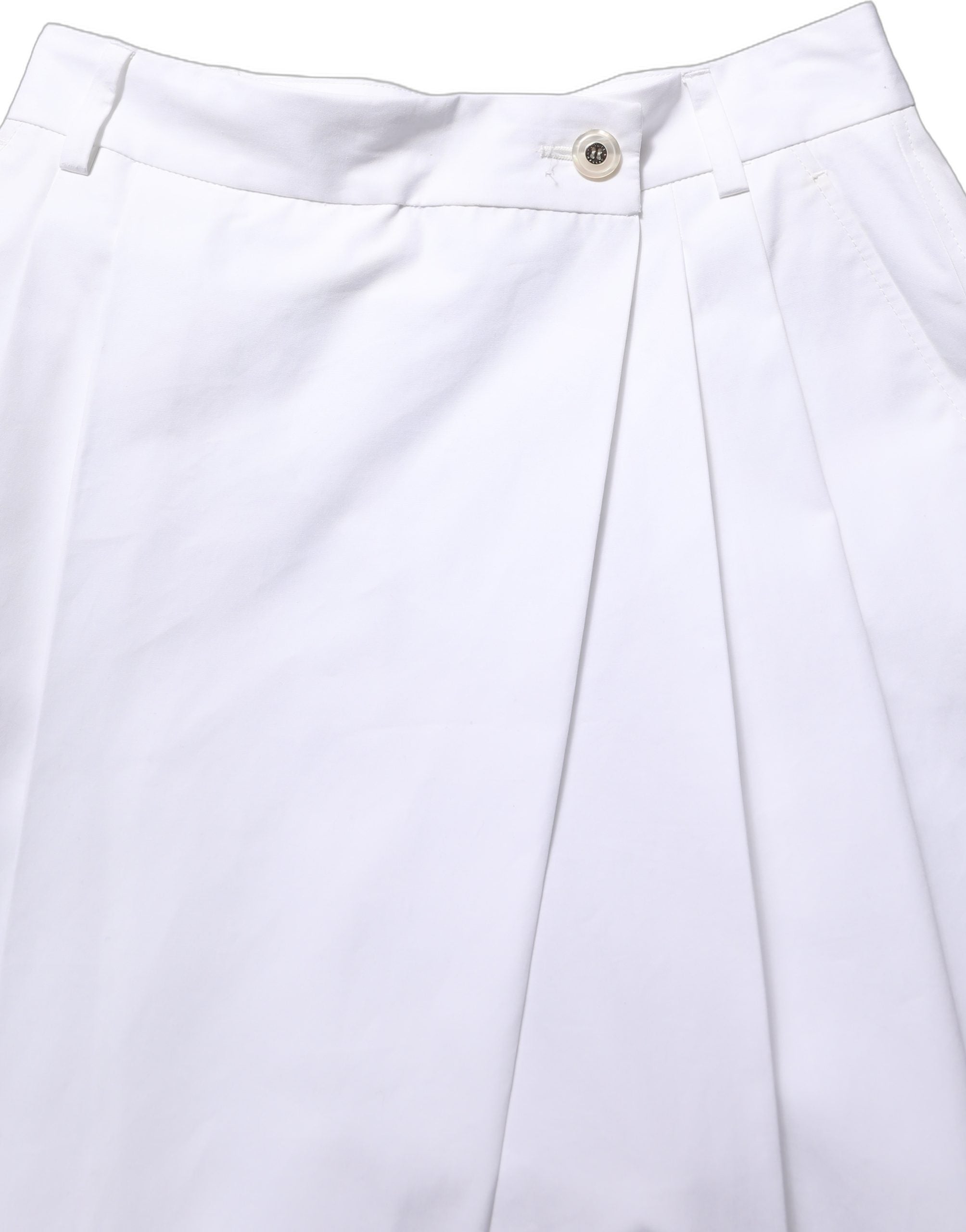 Dolce & Gabbana Weiße Baumwollhose mit hoher Taille, Falten und weitem Bein-5