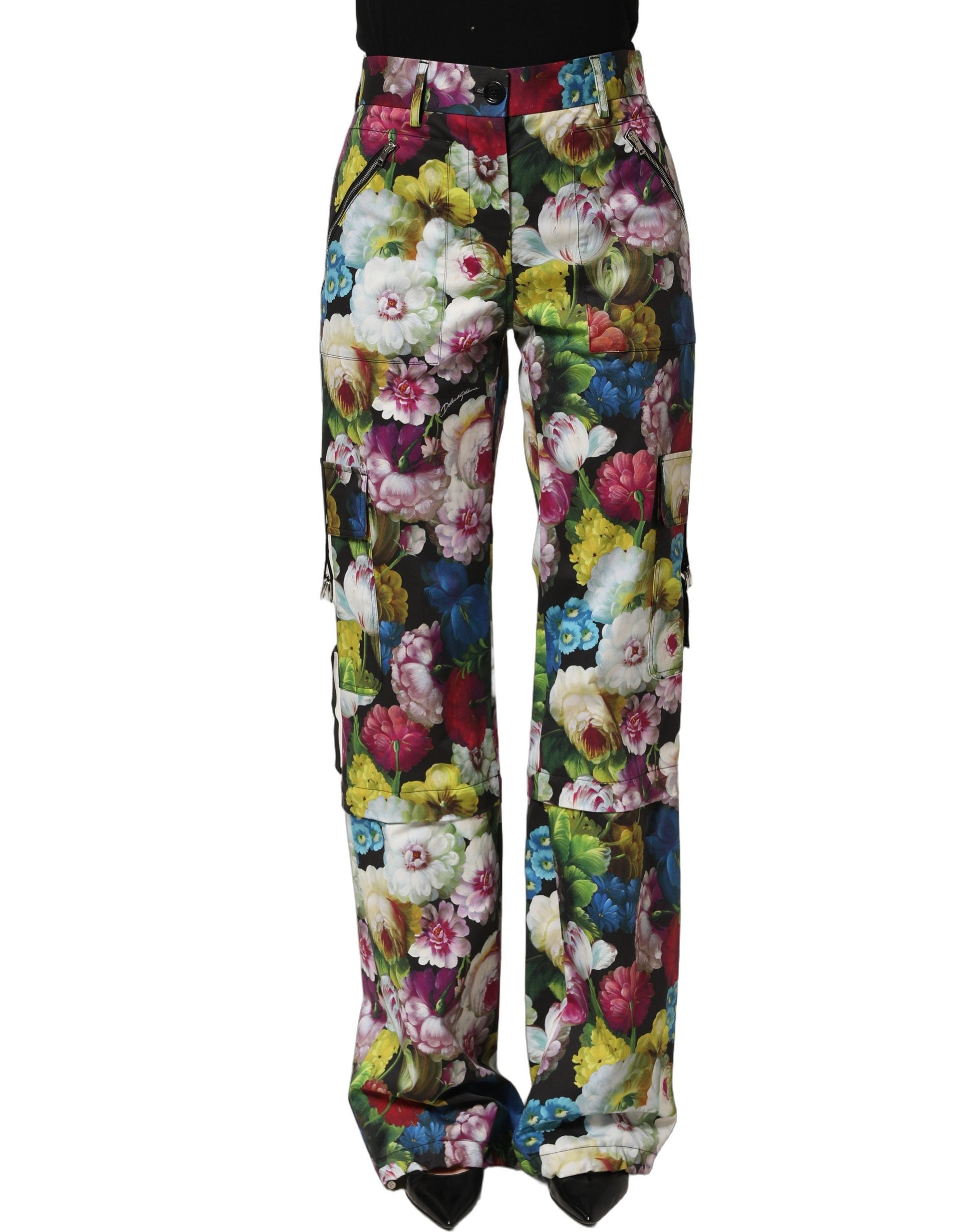 Dolce & Gabbana Mehrfarbige Blumenhose mit hoher Taille und weitem Bein-2