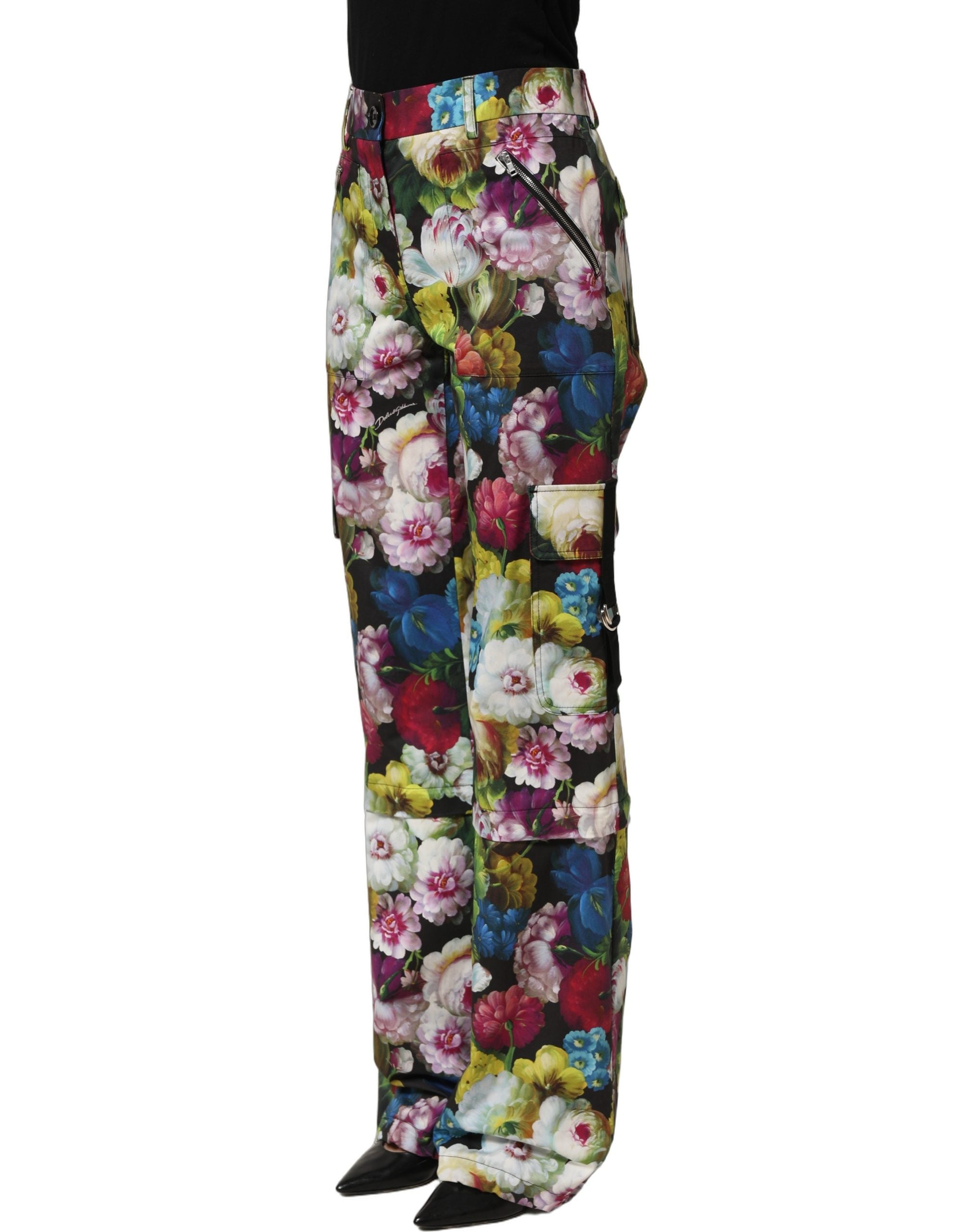 Dolce & Gabbana Mehrfarbige Blumenhose mit hoher Taille und weitem Bein-4
