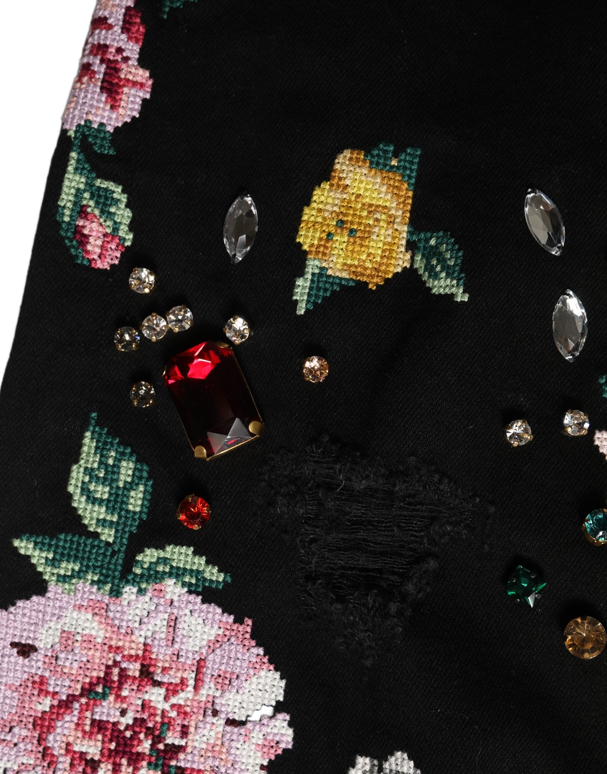 Dolce & Gabbana Schwarze Hose mit Blumenprint, hoher Taille und schmal zulaufendem Bein aus Baumwolle-2