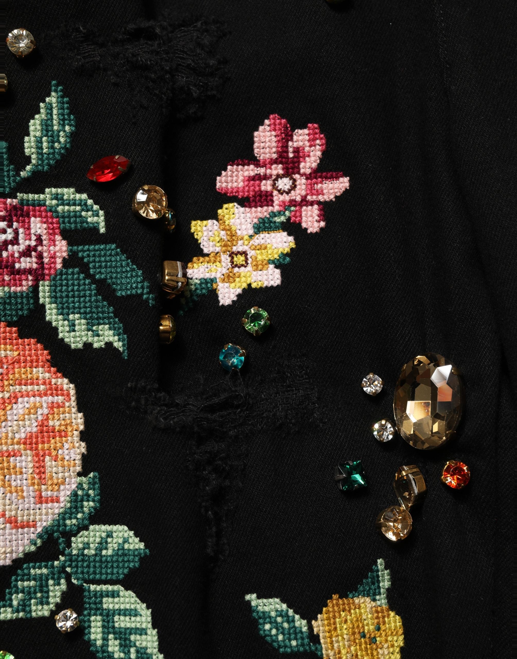 Dolce & Gabbana Schwarze Hose mit Blumenprint, hoher Taille und schmal zulaufendem Bein aus Baumwolle-3