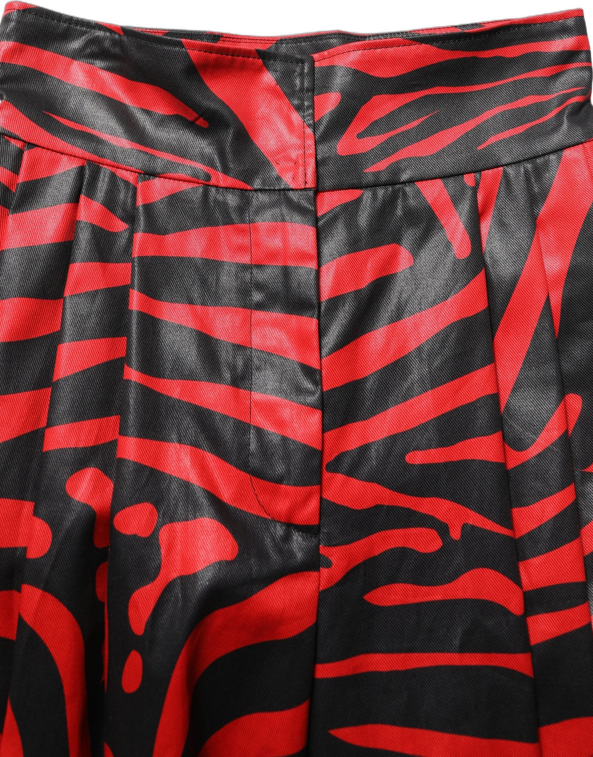Dolce & Gabbana Rote und schwarze Zebra-Print-Hose aus Baumwolle mit hoher Taille-1