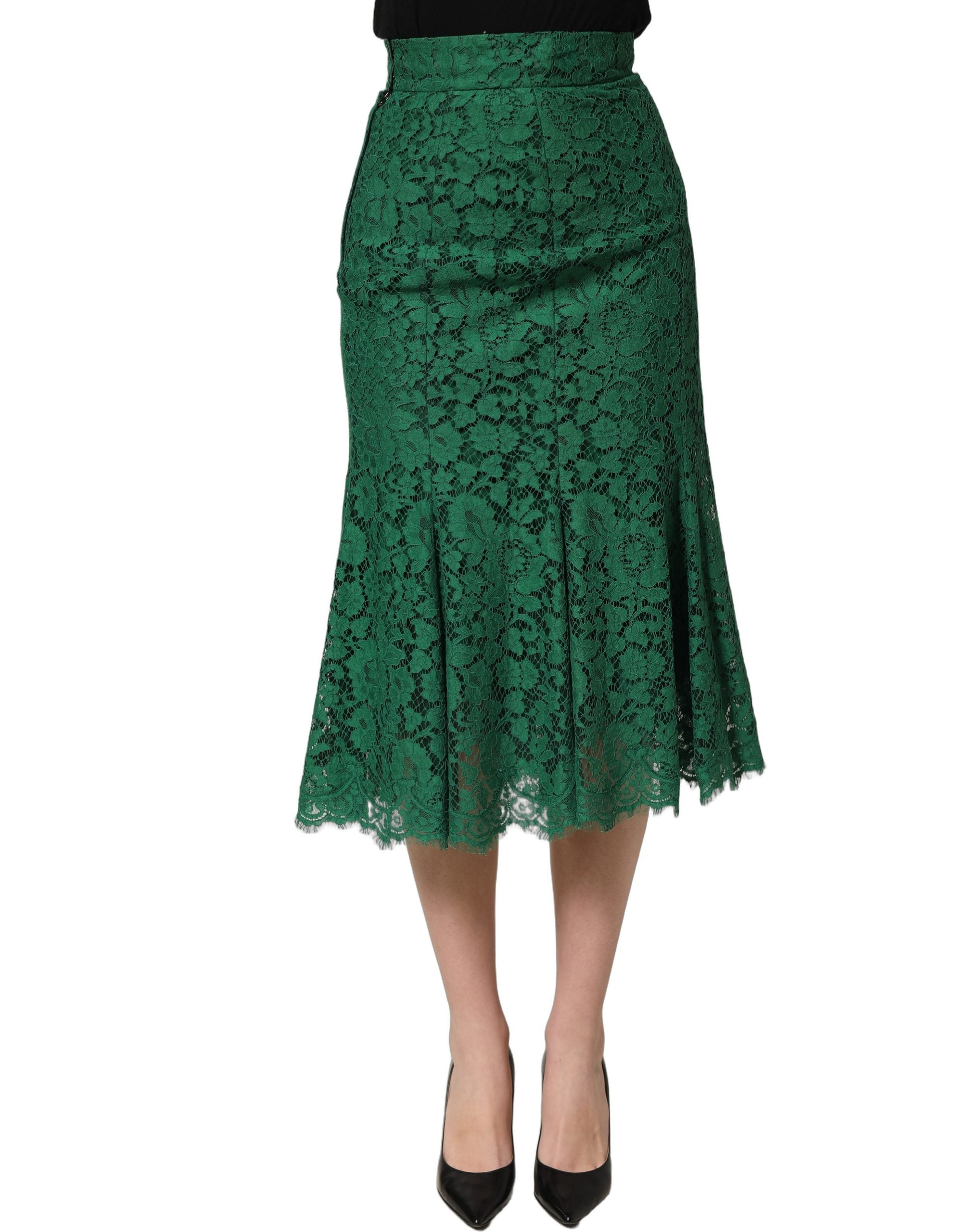 Dolce & Gabbana Grüner Spitzen-Midi-Rock mit hoher Taille im Meerjungfrauen-Schnitt-3