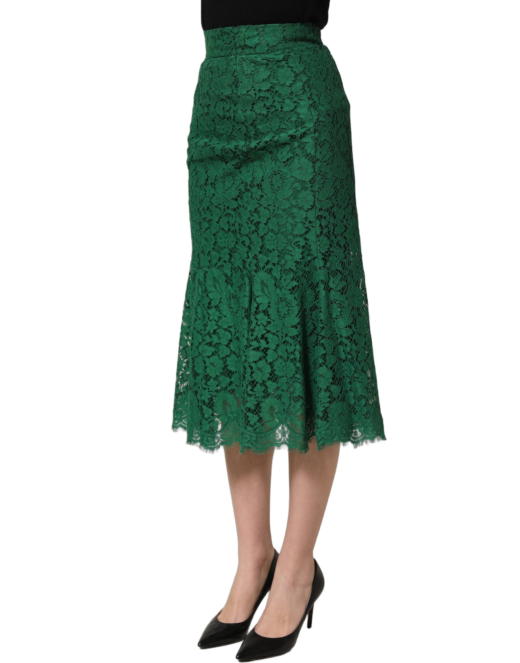 Dolce & Gabbana Grüner Spitzen-Midi-Rock mit hoher Taille im Meerjungfrauen-Schnitt-4