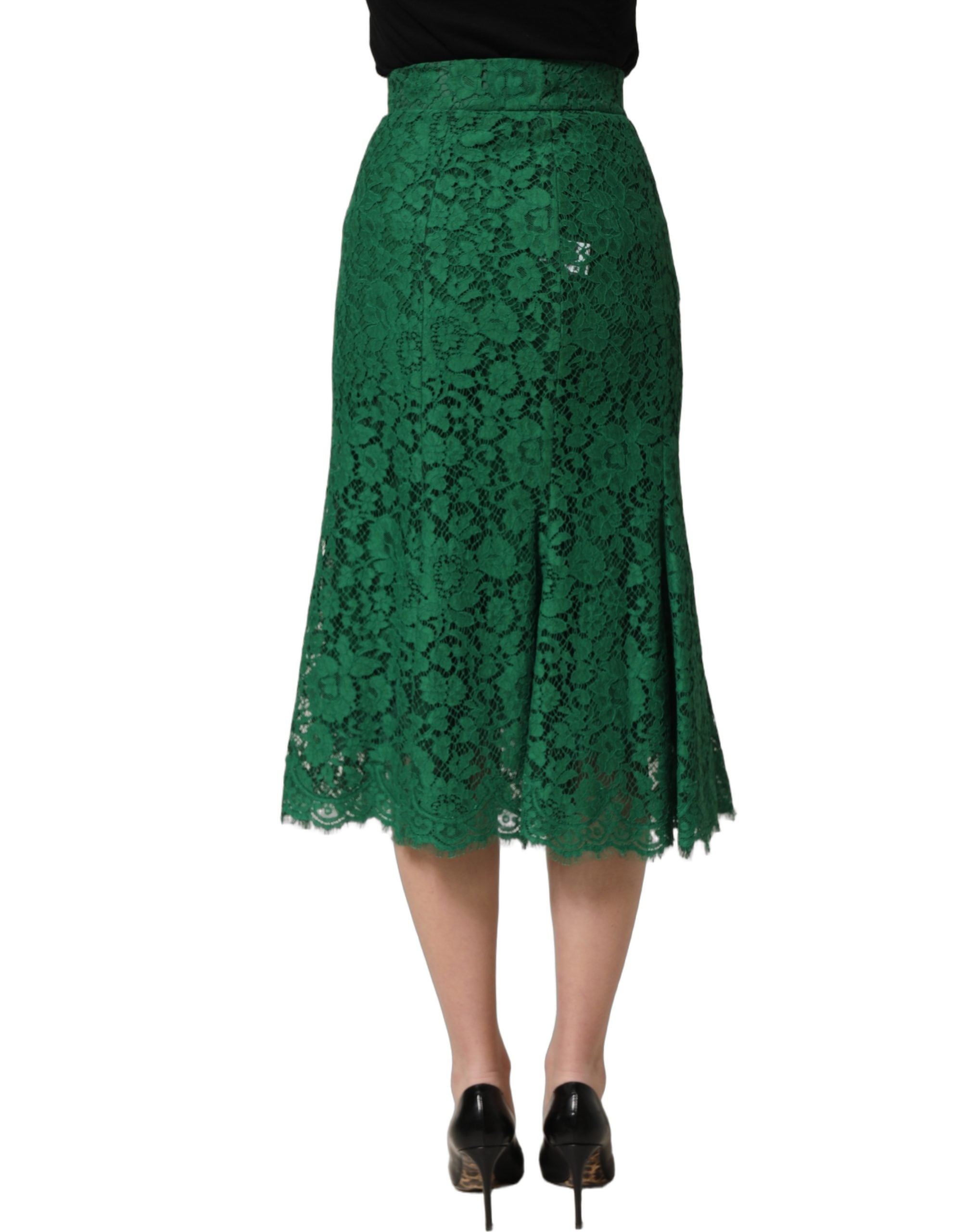 Dolce & Gabbana Grüner Spitzen-Midi-Rock mit hoher Taille im Meerjungfrauen-Schnitt-5