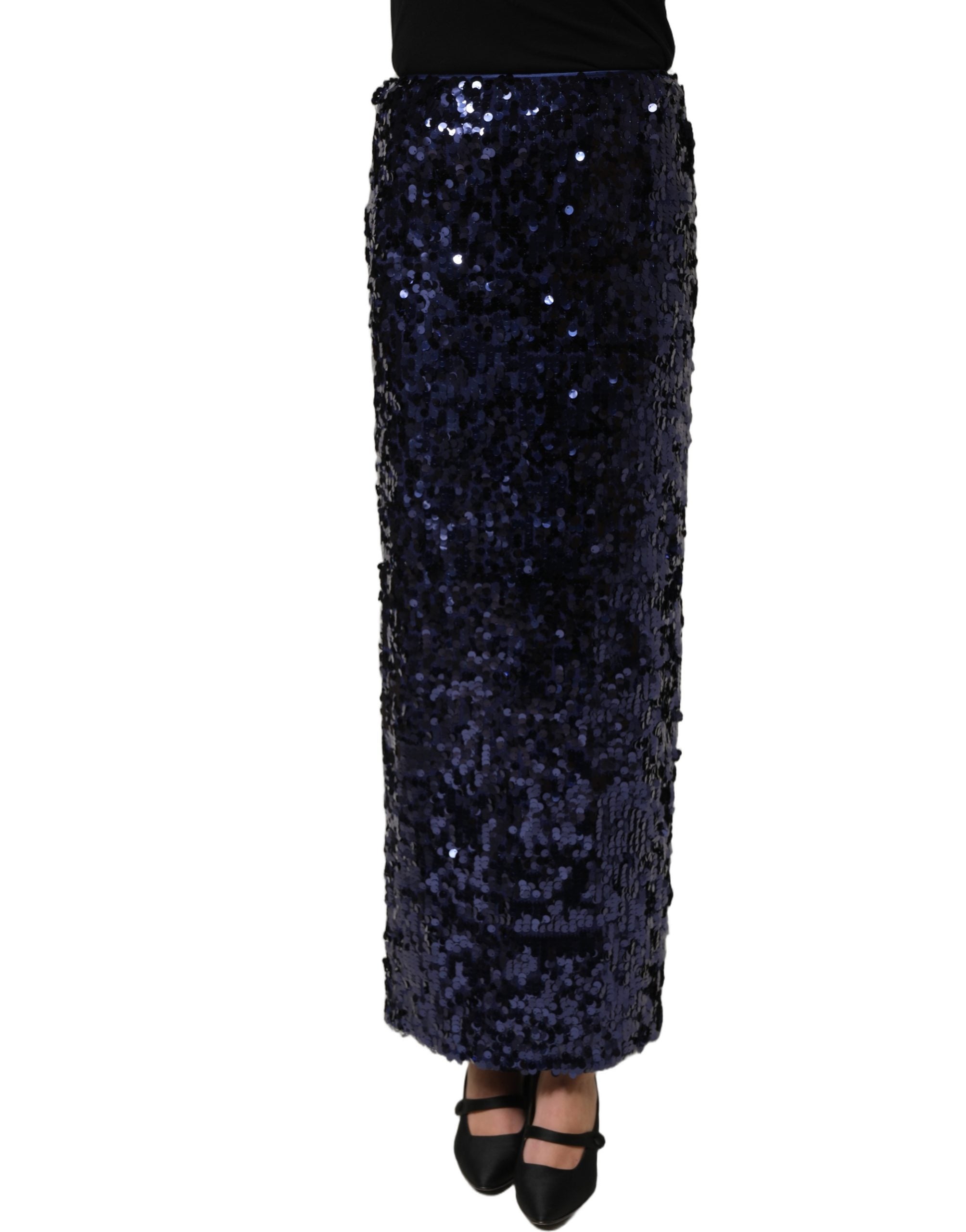 Dolce & Gabbana Bleistiftrock aus Pailletten mit hoher Taille, Midi-Länge, in Blau-2