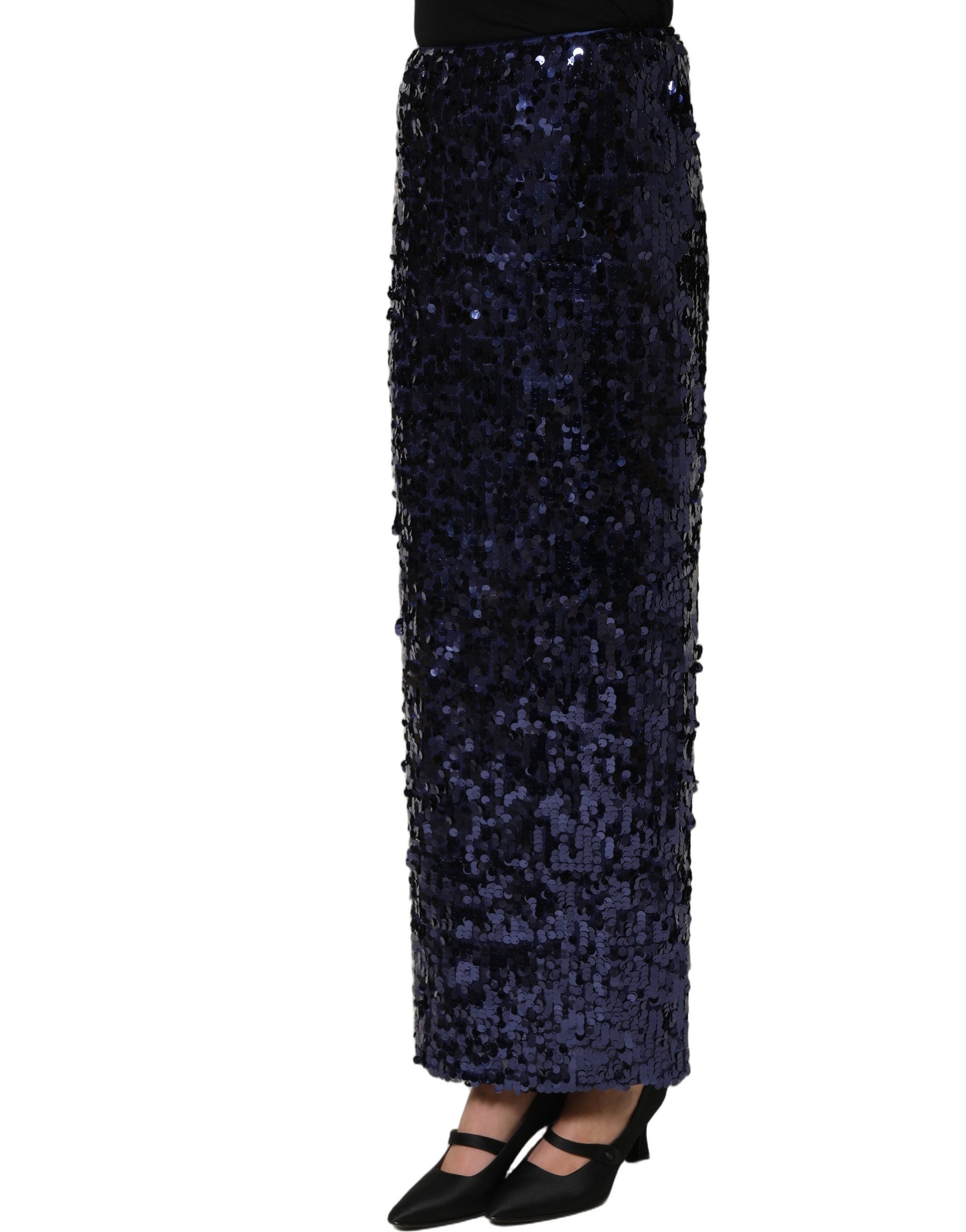 Dolce & Gabbana Bleistiftrock aus Pailletten mit hoher Taille, Midi-Länge, in Blau-4