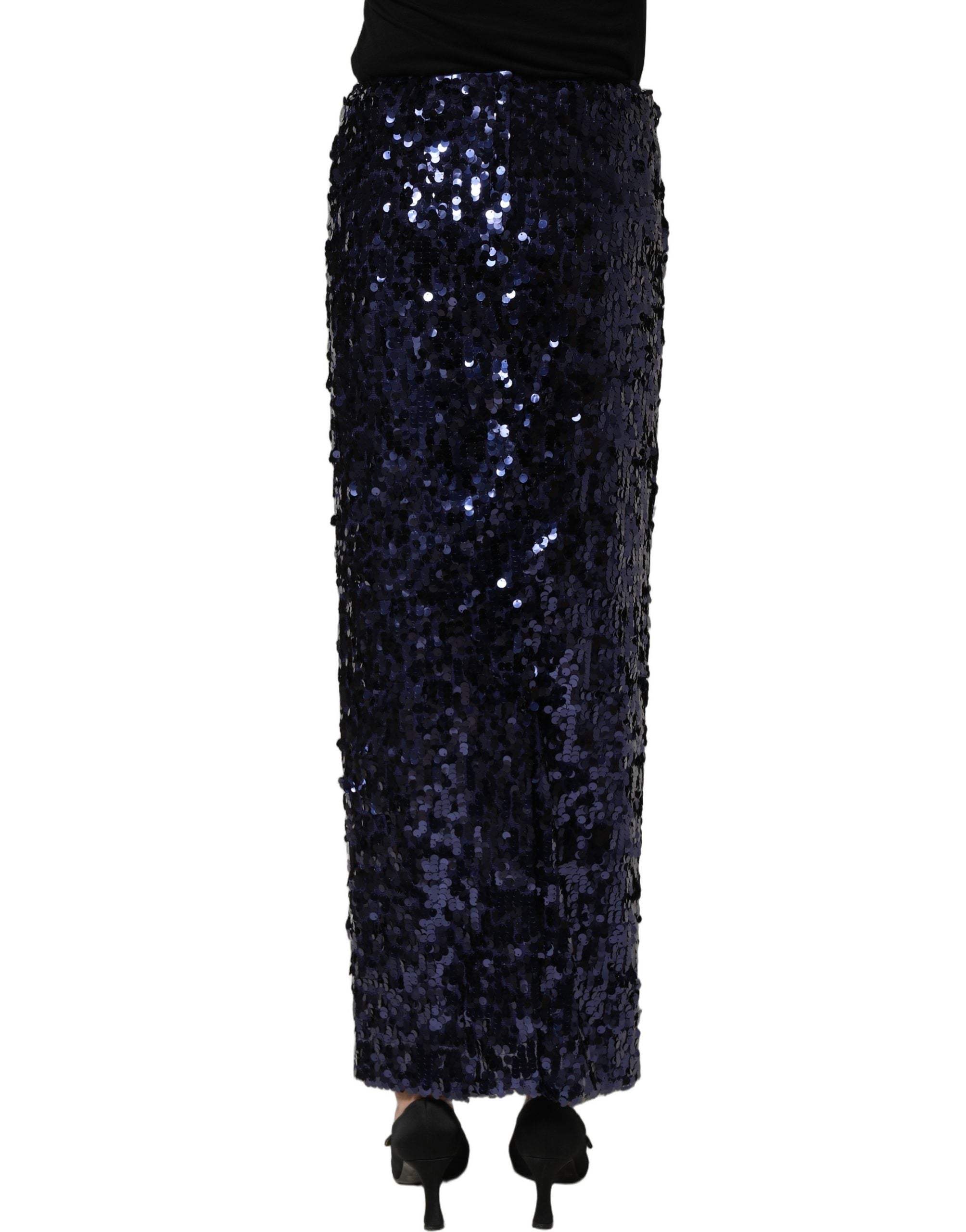 Dolce & Gabbana Bleistiftrock aus Pailletten mit hoher Taille, Midi-Länge, in Blau-5