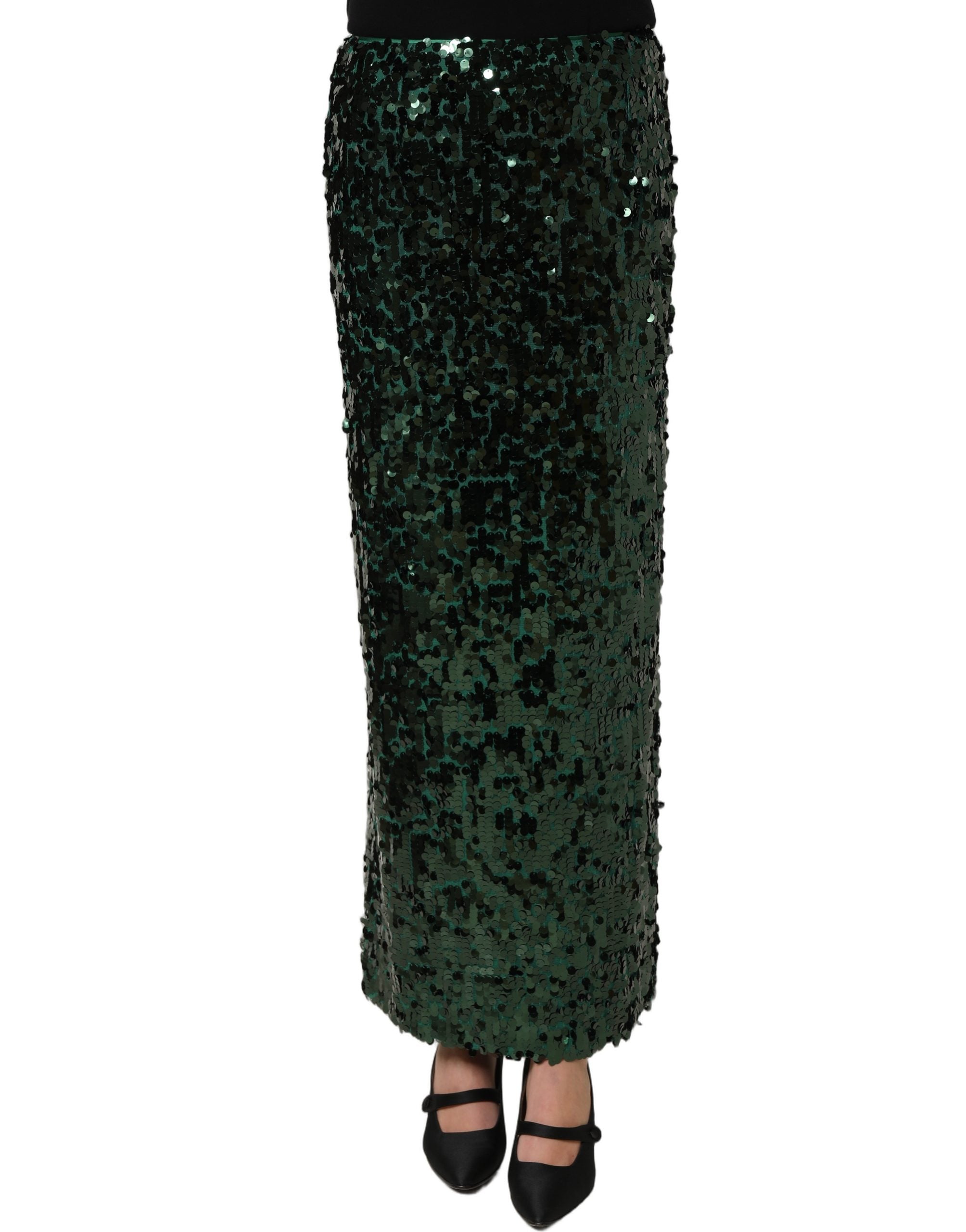 Dolce & Gabbana Grüner Pailletten-Bleistiftrock mit hoher Taille und Midi-Länge-3