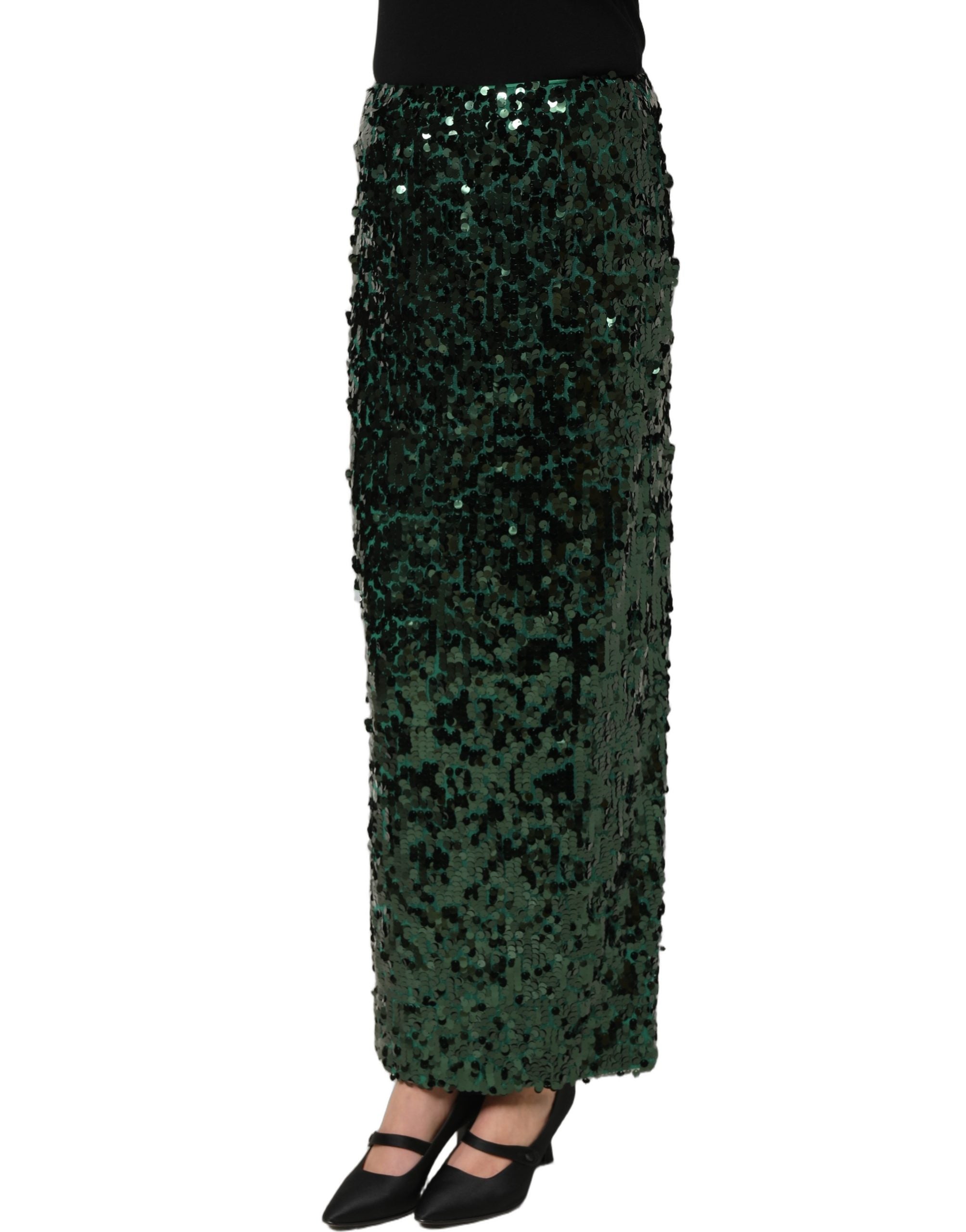 Dolce & Gabbana Grüner Pailletten-Bleistiftrock mit hoher Taille und Midi-Länge-4