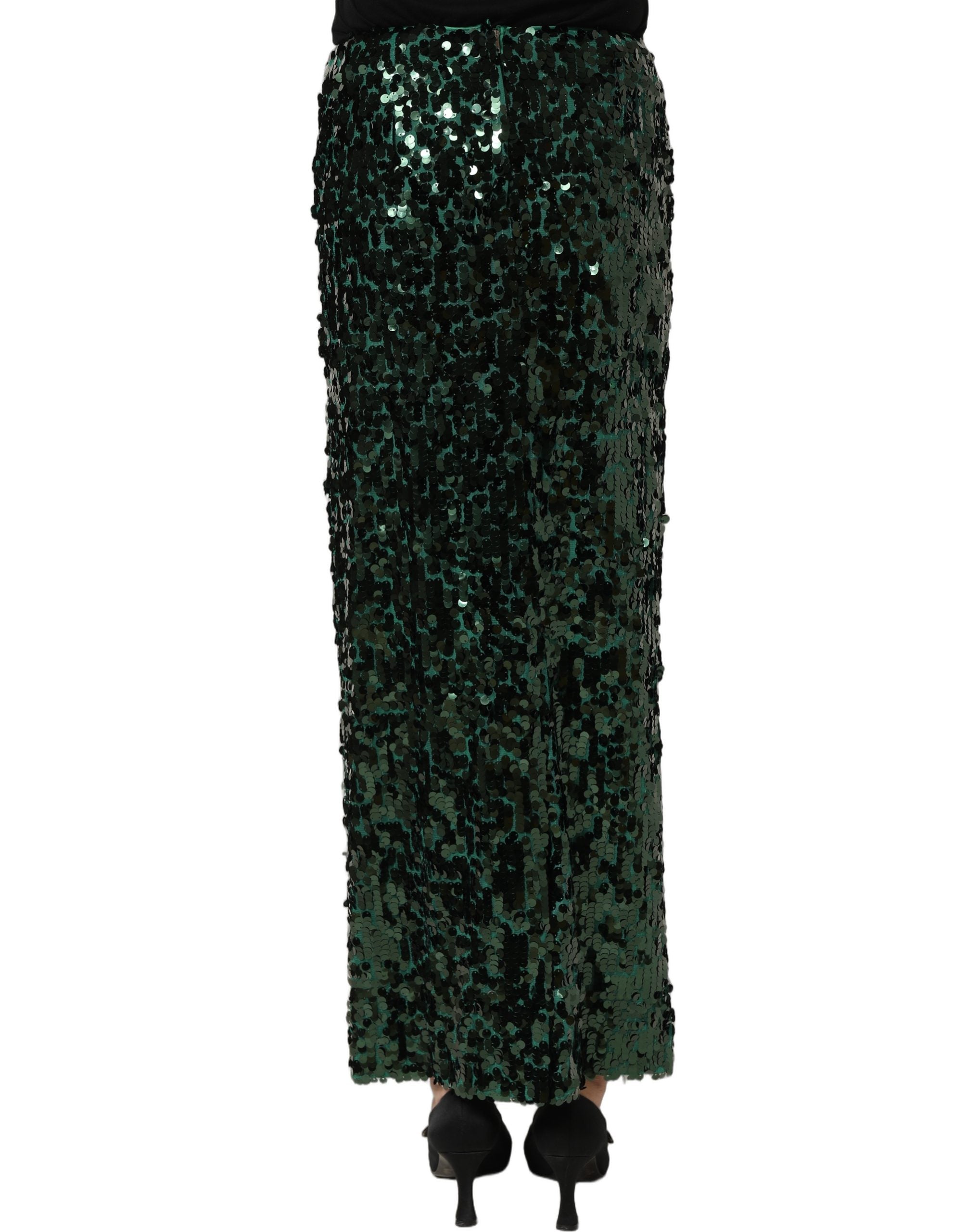 Dolce & Gabbana Grüner Pailletten-Bleistiftrock mit hoher Taille und Midi-Länge-5