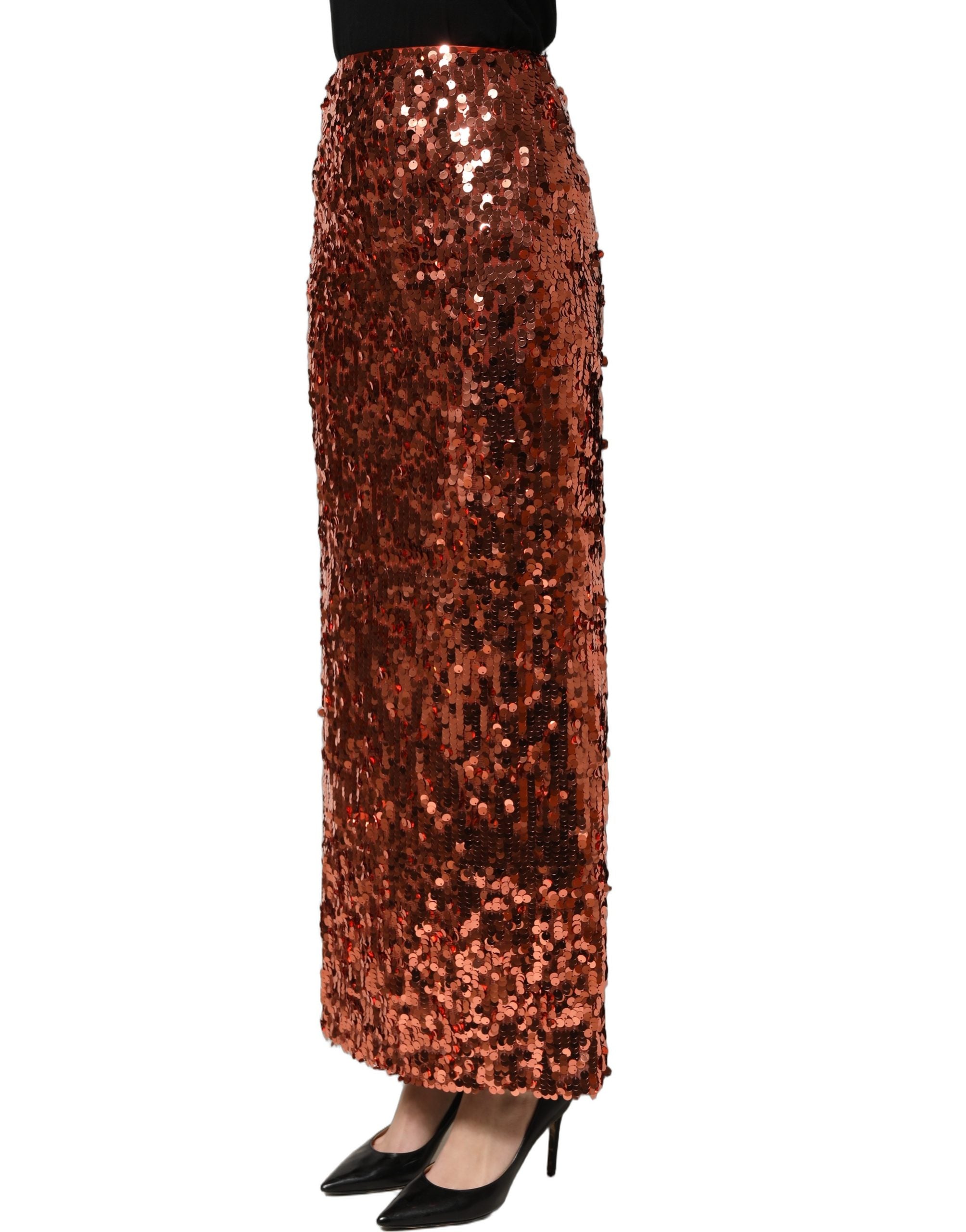 Dolce & Gabbana Bleistiftrock aus Bronze-Pailletten mit hoher Taille und Midi-Länge-1