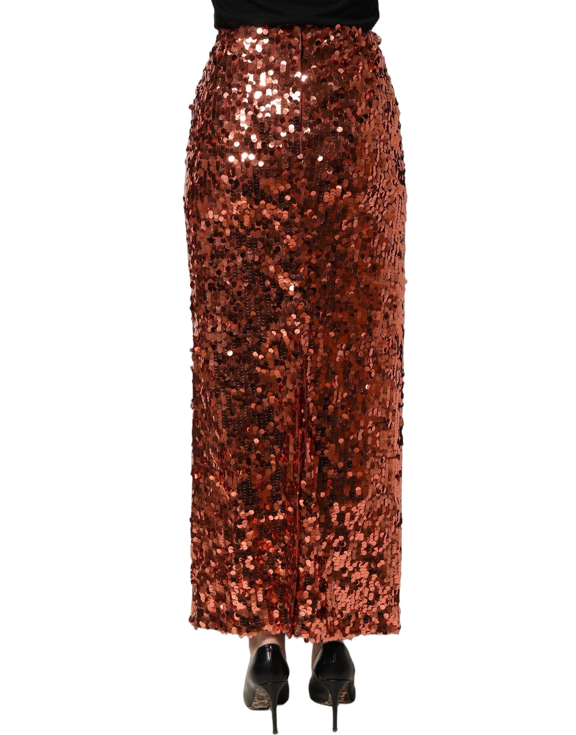 Dolce & Gabbana Bleistiftrock aus Bronze-Pailletten mit hoher Taille und Midi-Länge-2