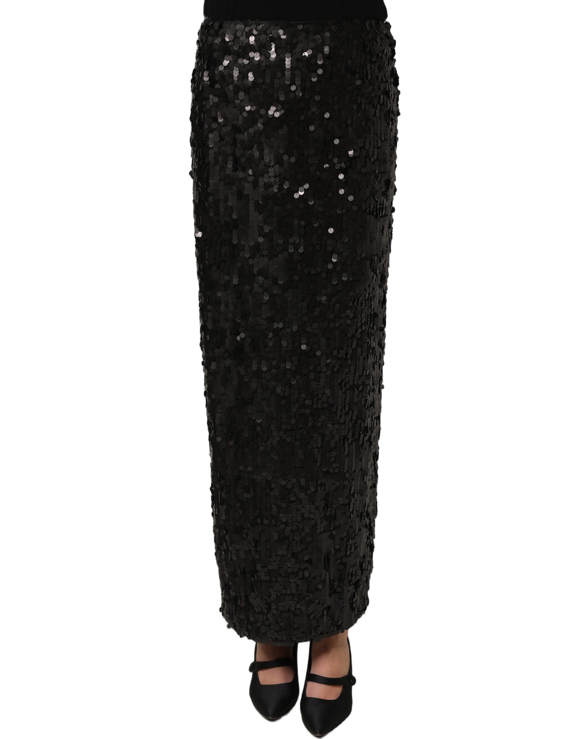 Dolce & Gabbana Schwarzer Pailletten-Bleistiftrock mit hoher Taille und Midi-Länge-2