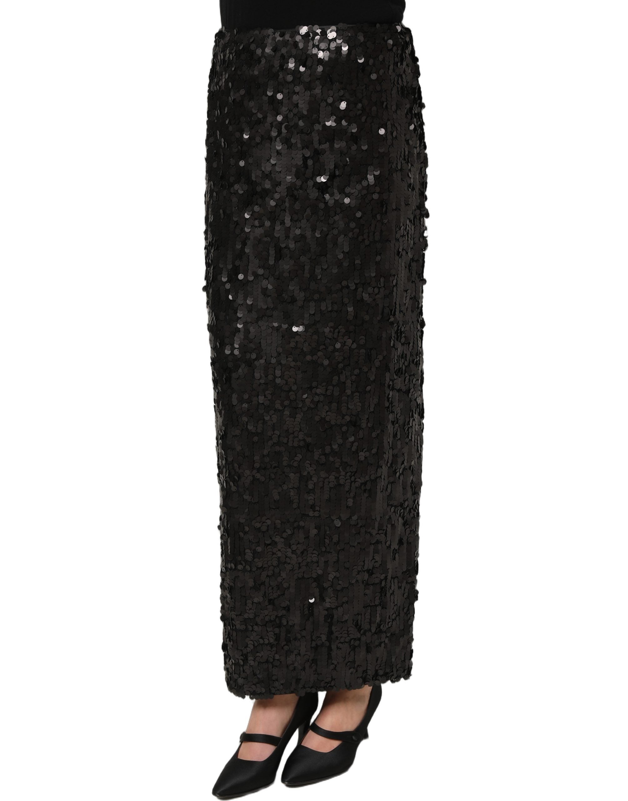 Dolce & Gabbana Schwarzer Pailletten-Bleistiftrock mit hoher Taille und Midi-Länge-3